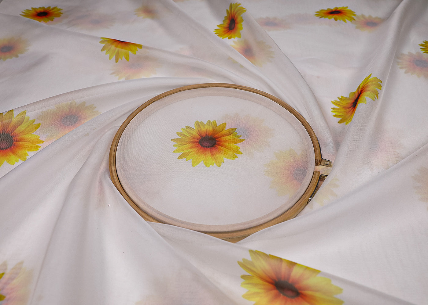 White Organza Fabric With All Over Floral Print 19135