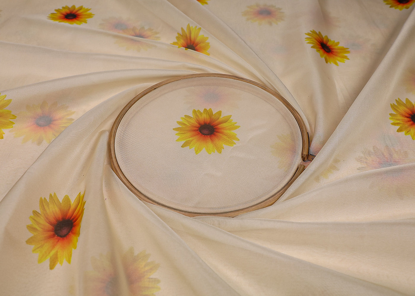 Off White Organza Fabric With All Over Floral Print 19136