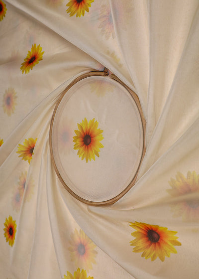 Off White Organza Fabric With All Over Floral Print 19136
