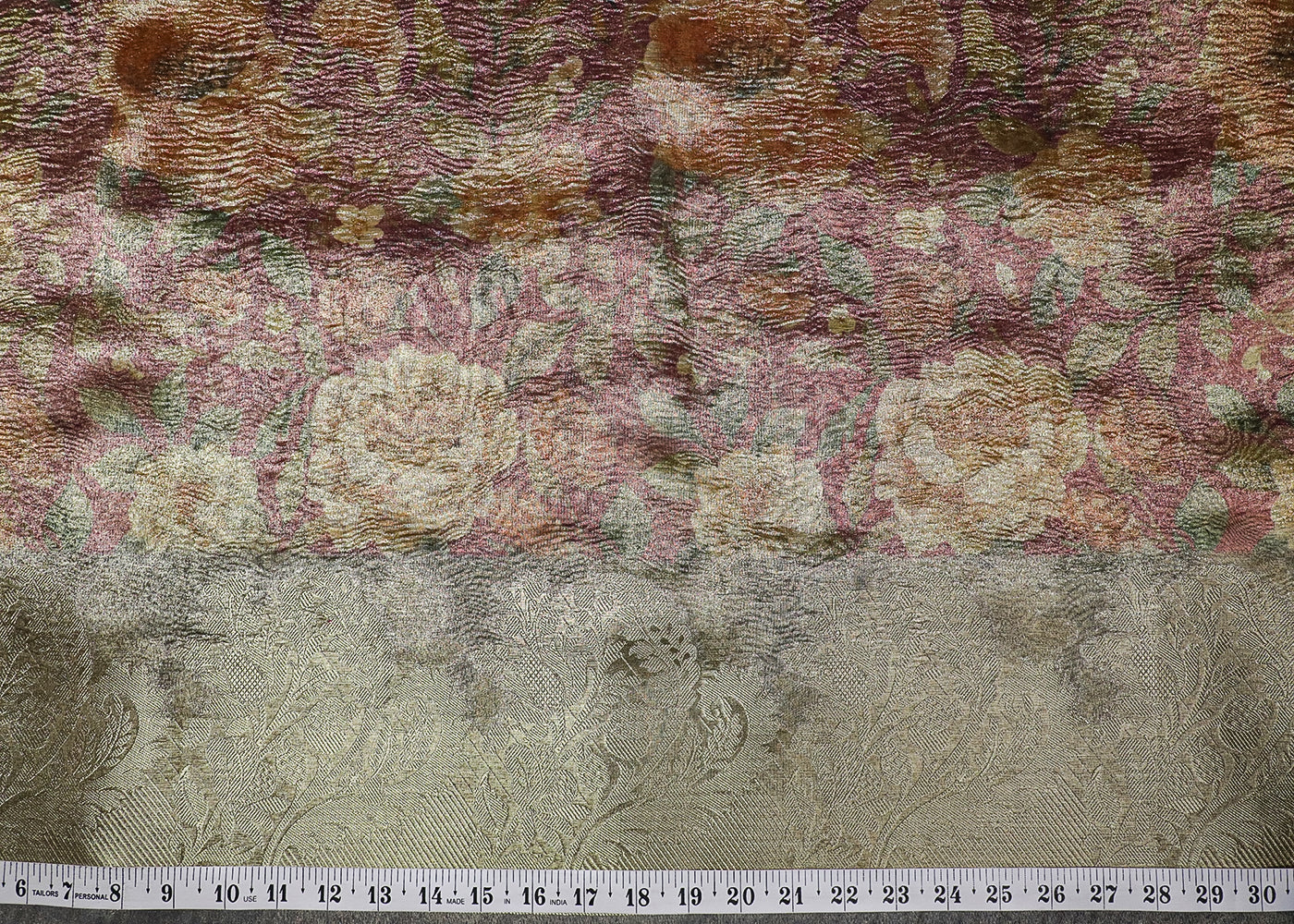 Purple Organza Fabric With All Over Floral Print And Thread Handloom Border 19143