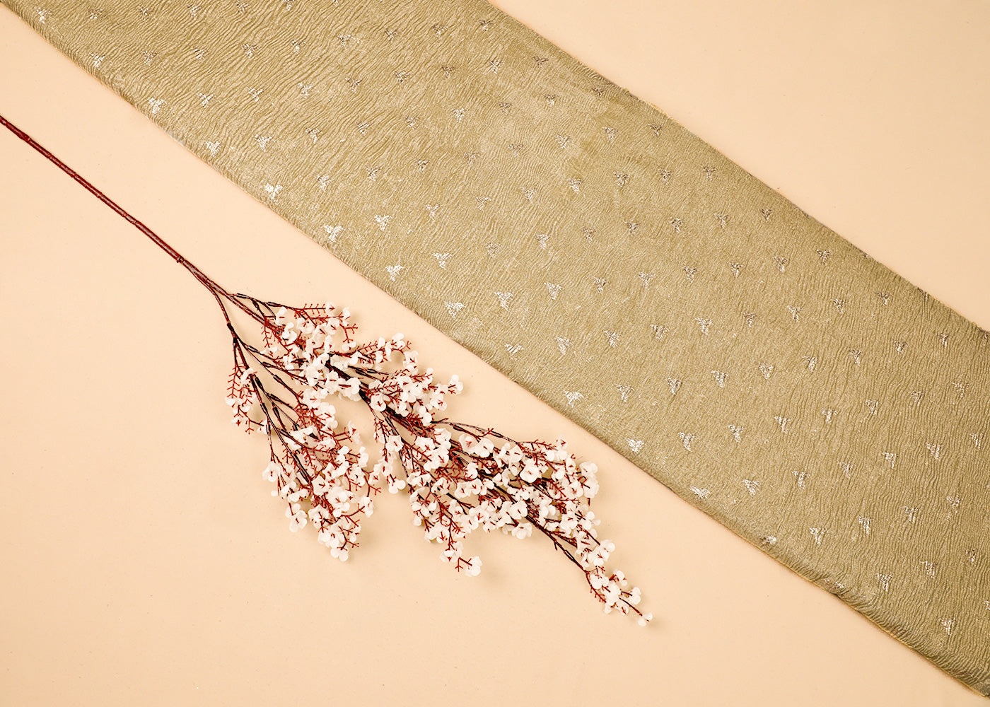 Light Golden Tissue Fabric With All Over Golden Zari Handloom 19149