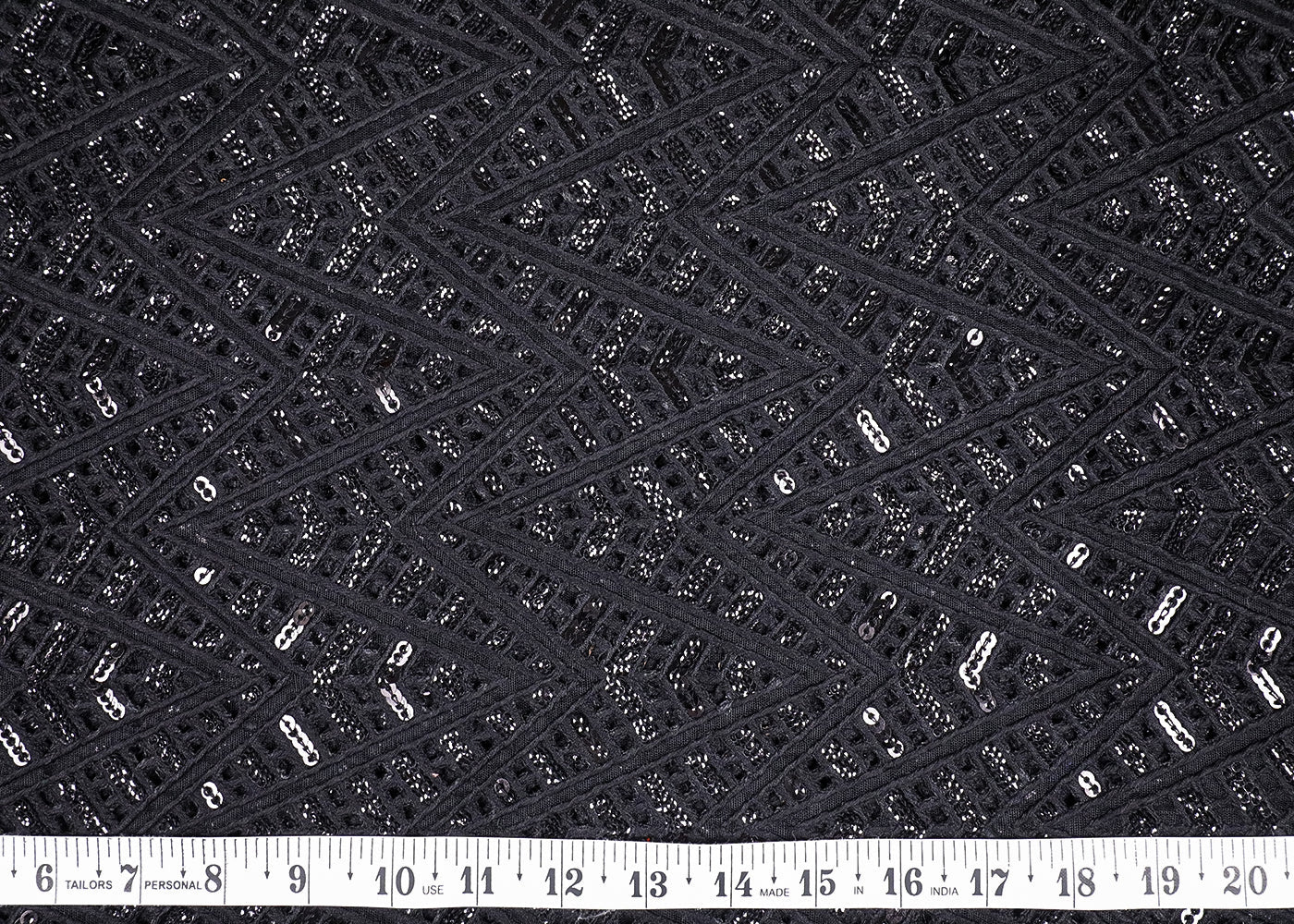 Black Net Fabric With All Over Thread And Sequins Work 19166