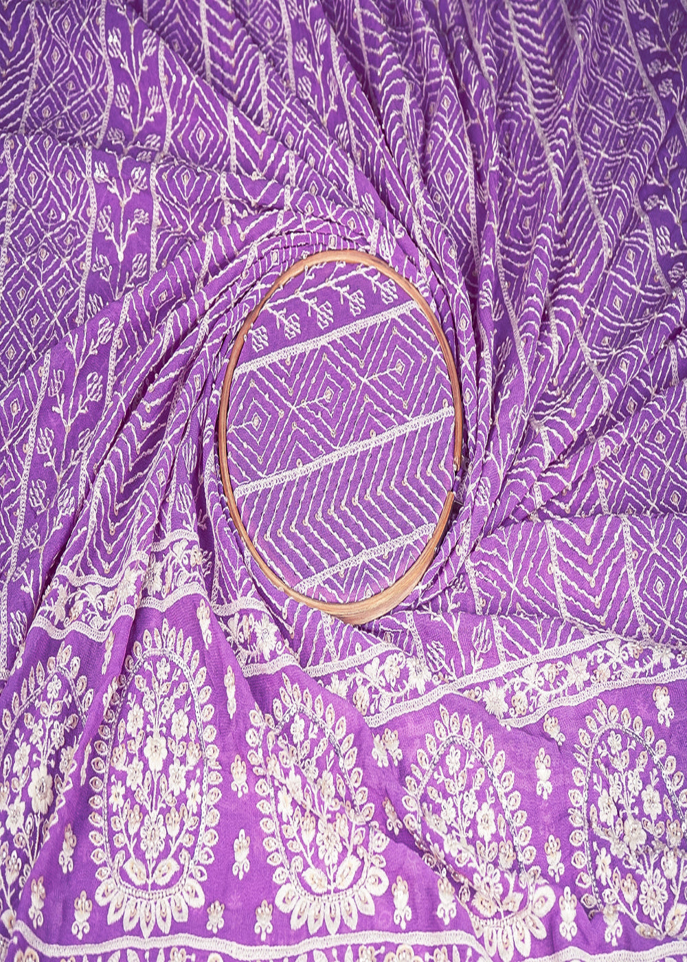 Lavender Georgette Fabric With All Over Thread, Sequins And Bead Work With One Side Border 19171