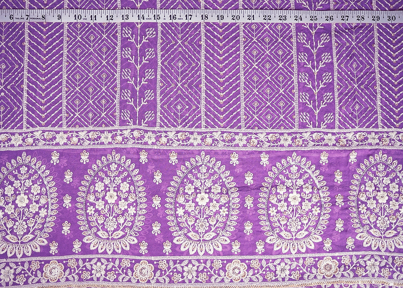 Lavender Georgette Fabric With All Over Thread, Sequins And Bead Work With One Side Border 19171