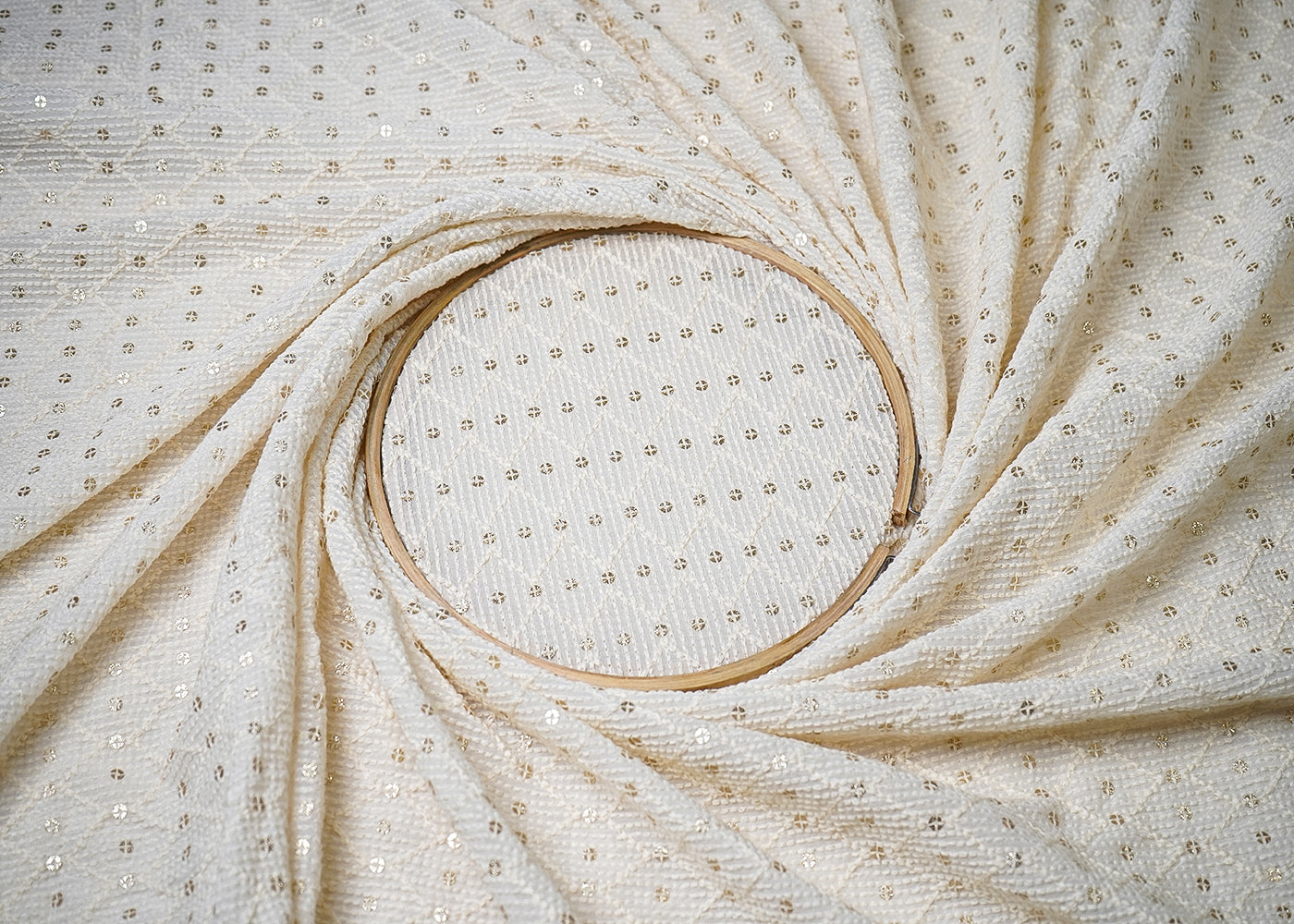 White Georgette Fabric With All Over Thread And Sequins Work 19172
