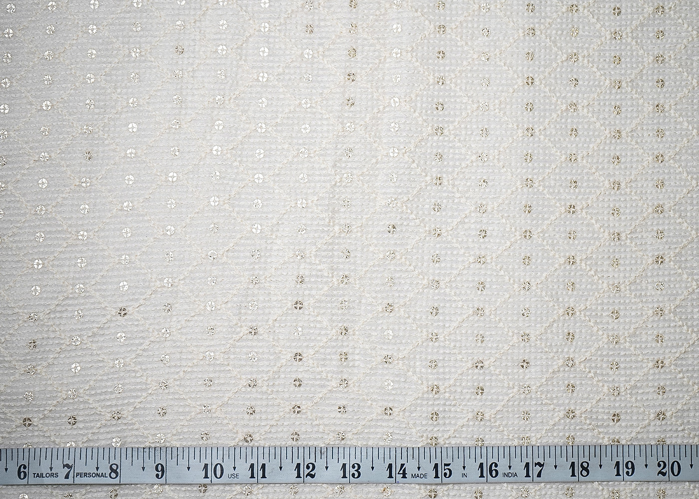 White Georgette Fabric With All Over Thread And Sequins Work 19172