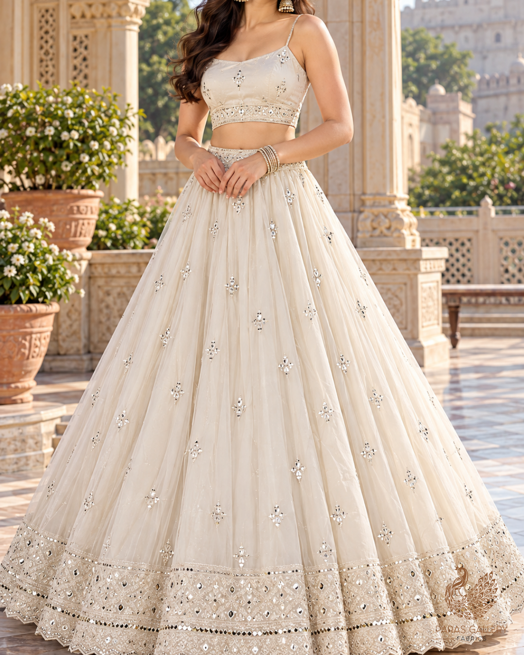 White Dyeable Georgette Dupatta Fabric With All Over Thread And Sequins Work With Two Side Border 19180
