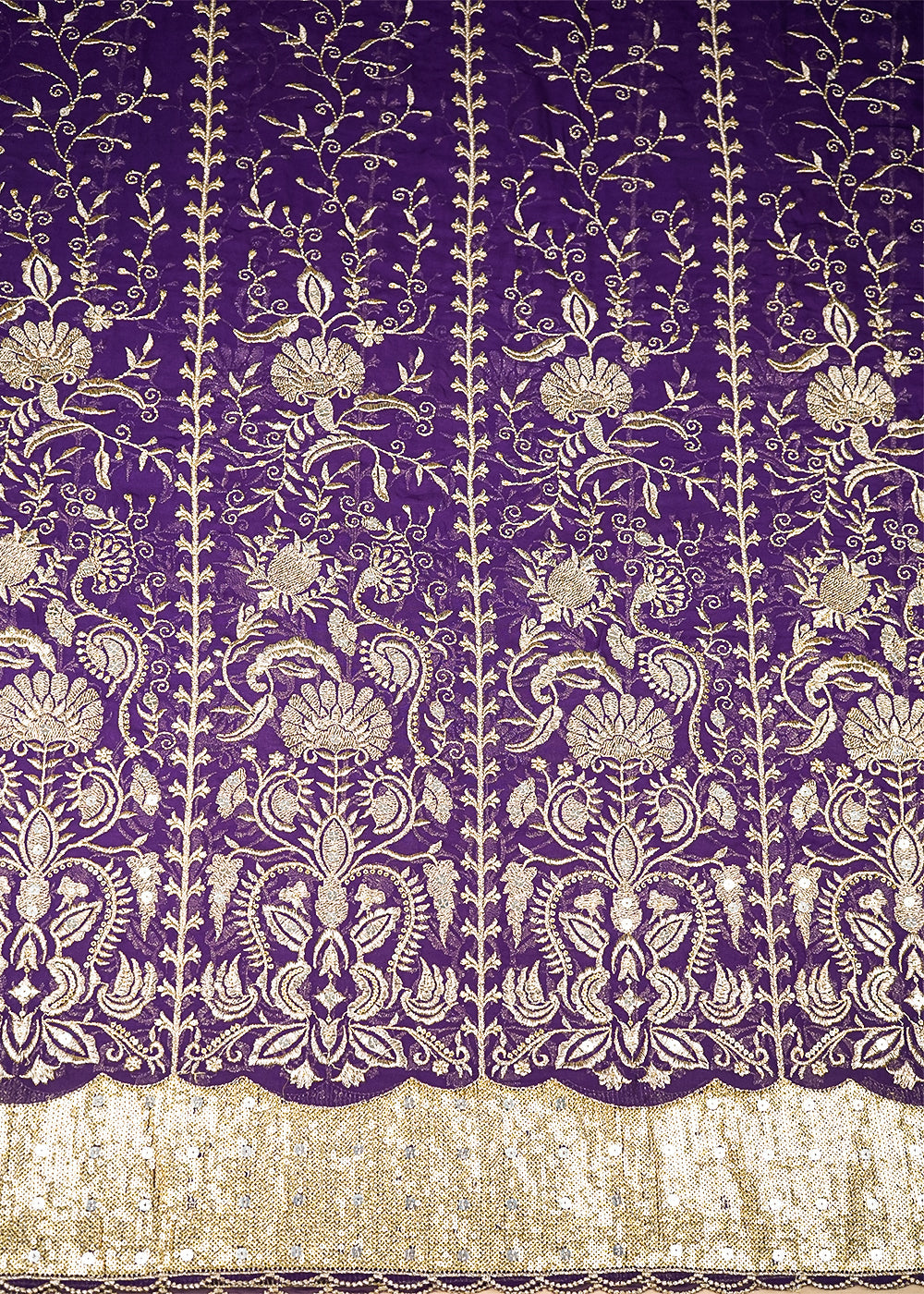 Purple Georgette Fabric With All Over Zari And Sequins Work With One Side Border 19185