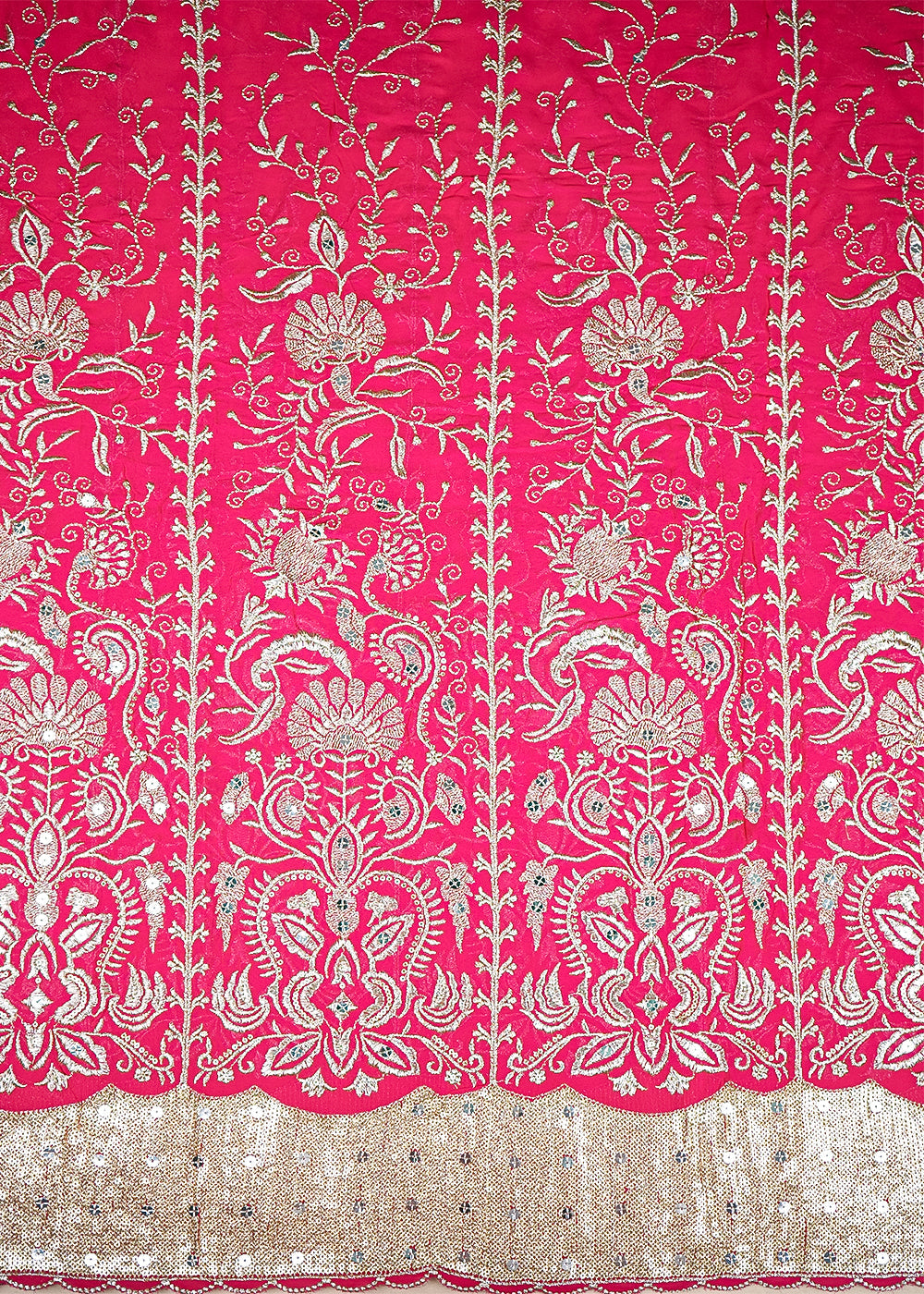 Rani Pink Georgette Fabric With All Over Zari And Sequins Work With One Side Border 19186