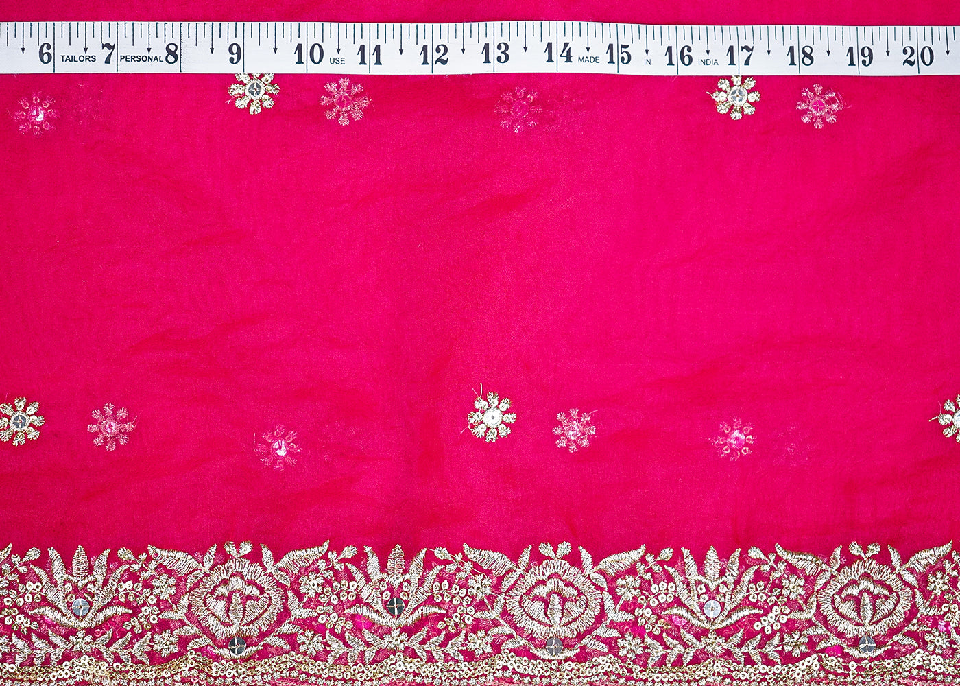 Rani Pink Organza Dupatta Fabric With All Over Buti Of Zari And Sequins Work With Two Side Border 19188