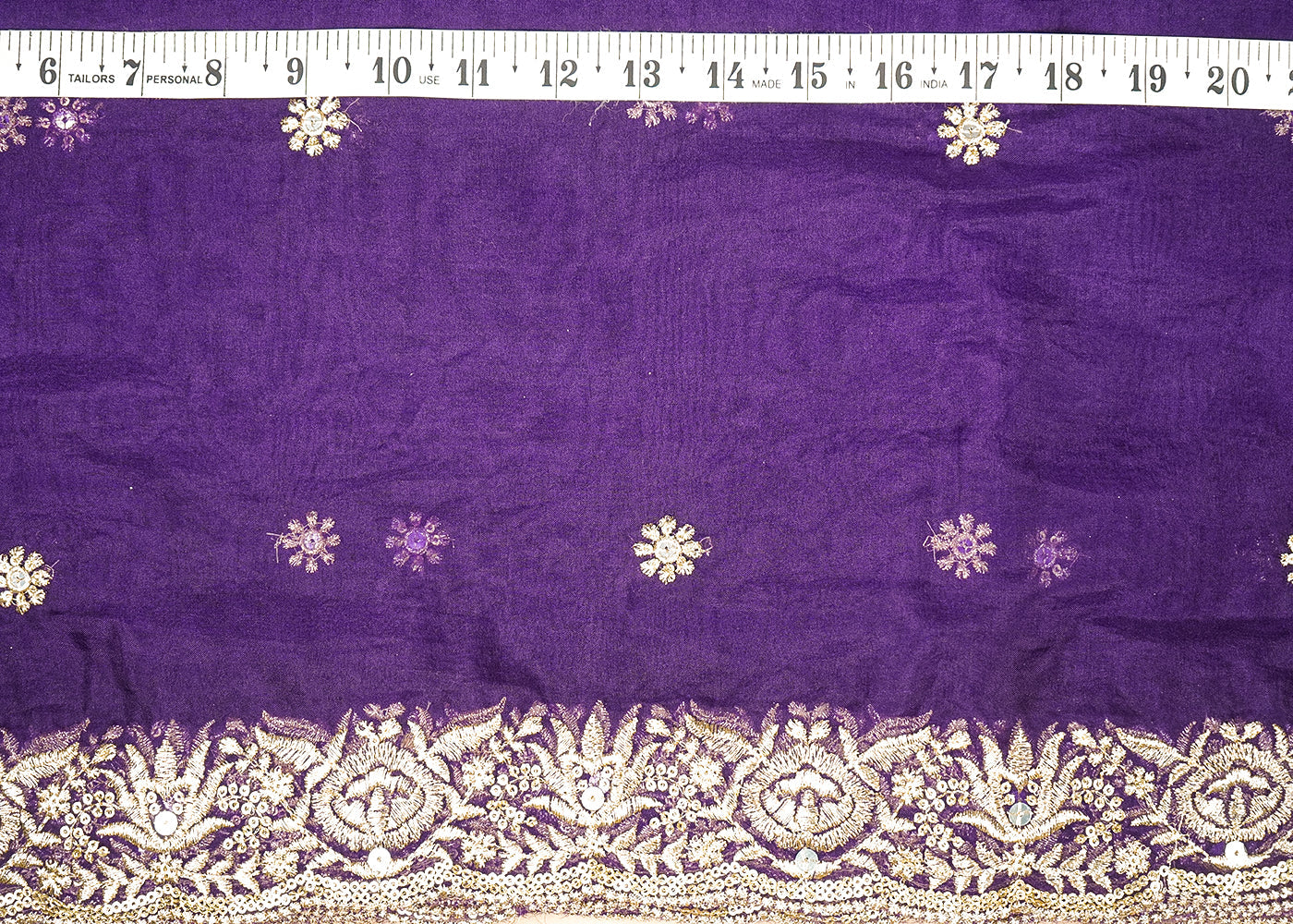 Purple Organza Dupatta Fabric With All Over Buti Of Zari And Sequins Work With Two Side Border 19189