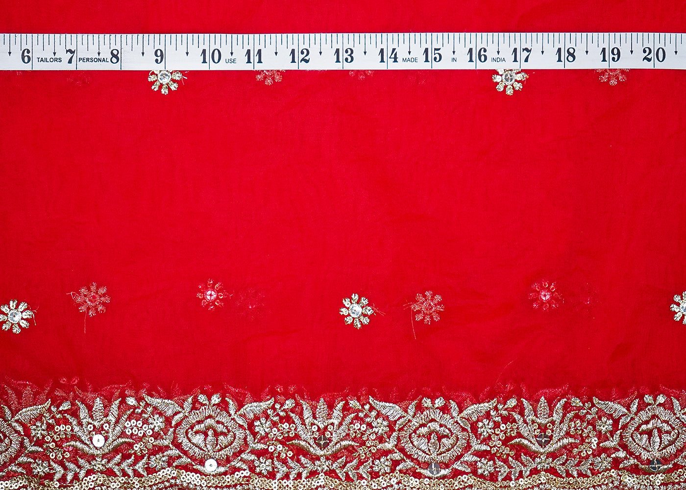 Red Organza Dupatta Fabric With All Over Buti Of Zari And Sequins Work With Two Side Border 19190