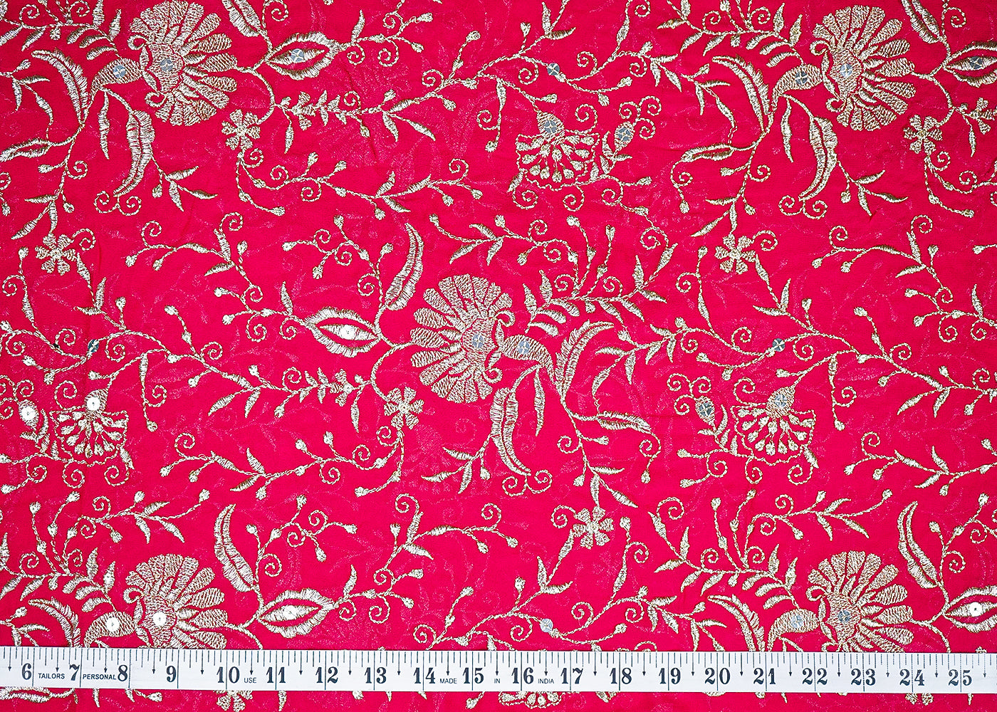 Rani Pink Georgette Fabric With All Over Zari And Sequins Work 19191