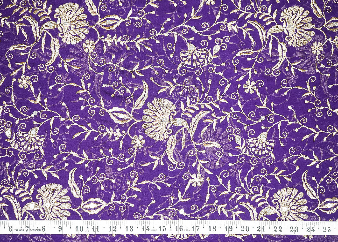 Purple Georgette Fabric With All Over Zari And Sequins Work 19192