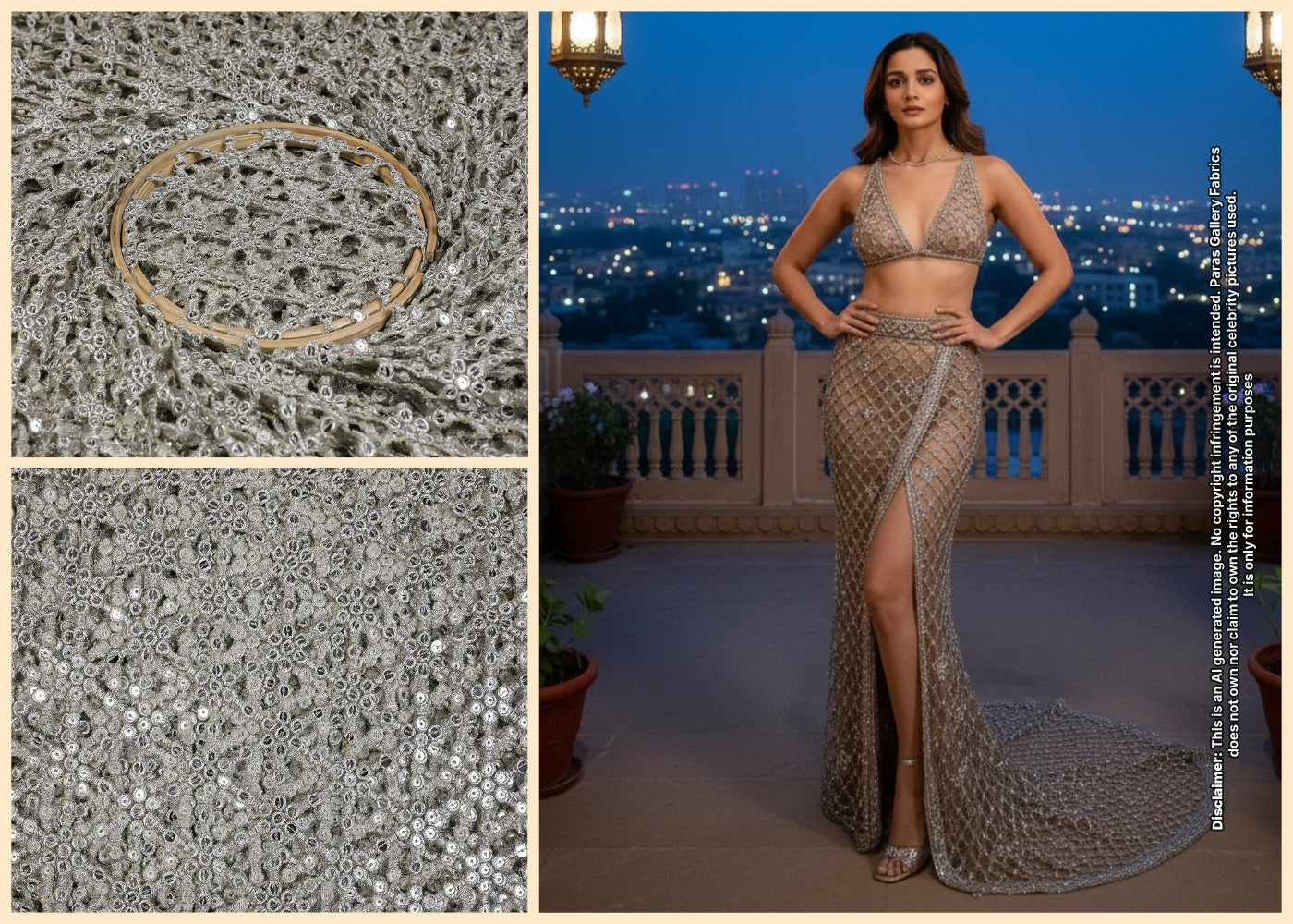 Alia Bhat Inspired Edition | Silver Imported Laser Cut Unstitched Fabric 19194