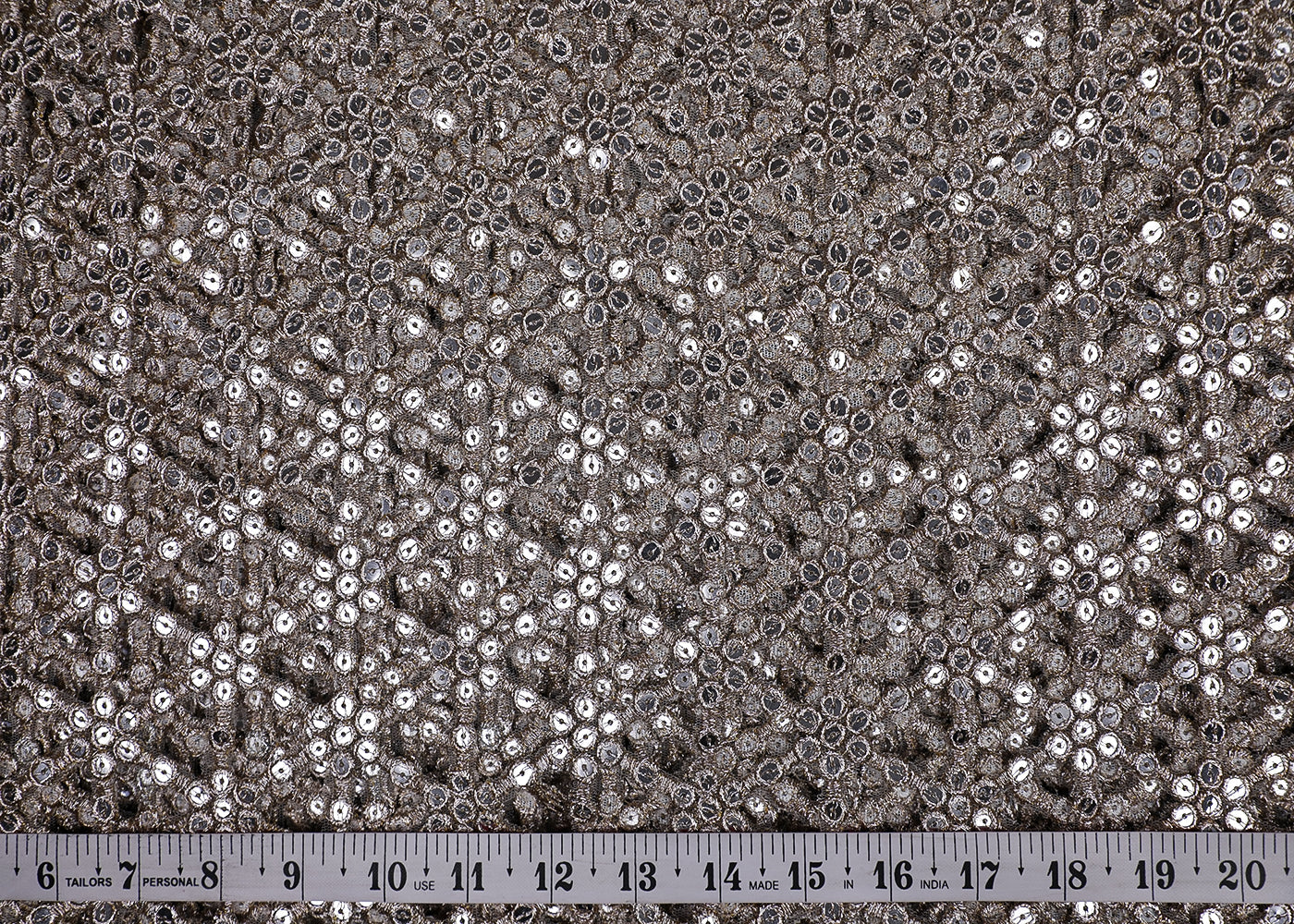 Golden Imported Laser Cutwork Net Fabric With All Over Golden Zari and Faux Mirror Work 19195