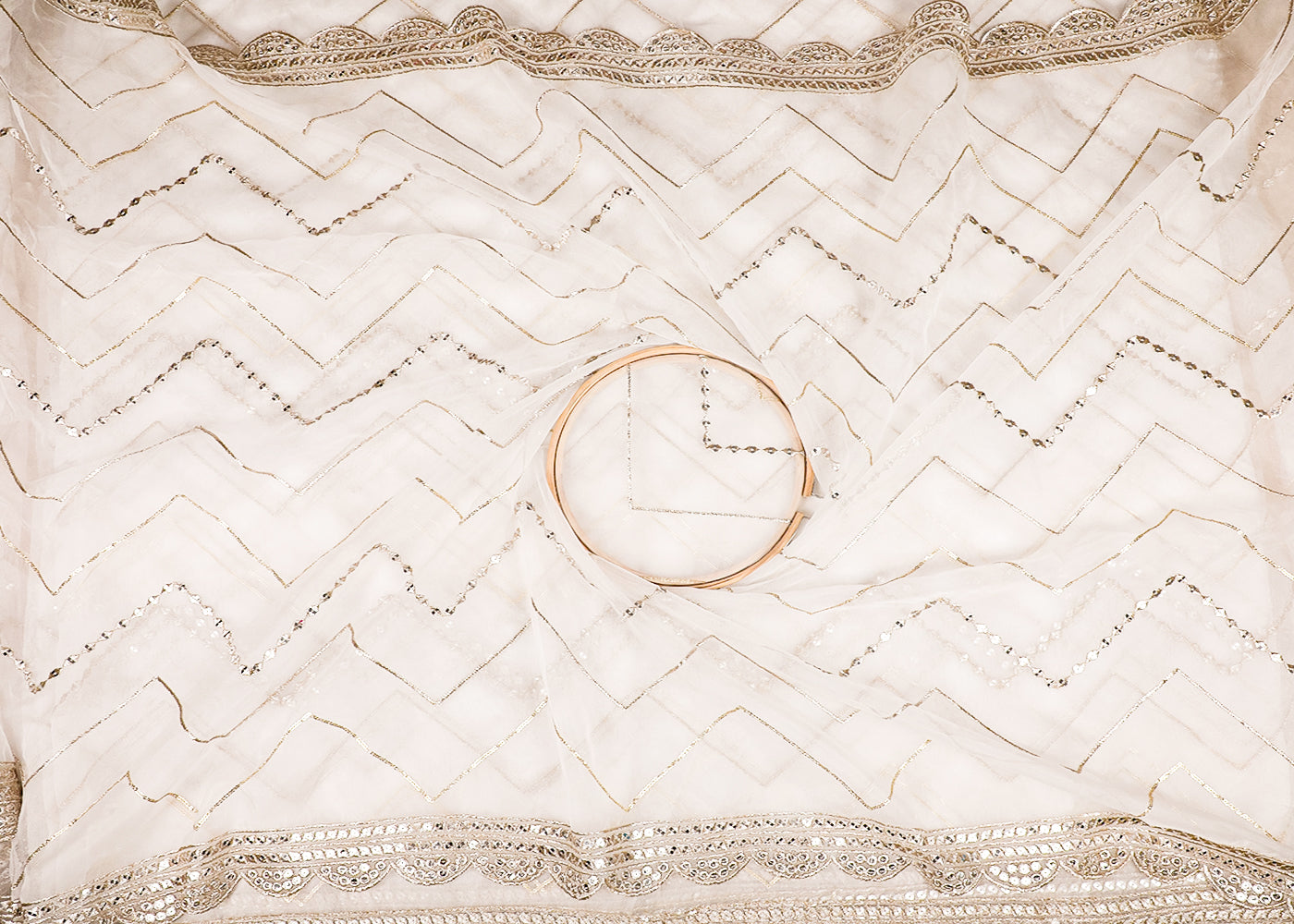 White Georgette Dupatta Fabric With All Over Zari And Sequins Work With Two Side Border 19199