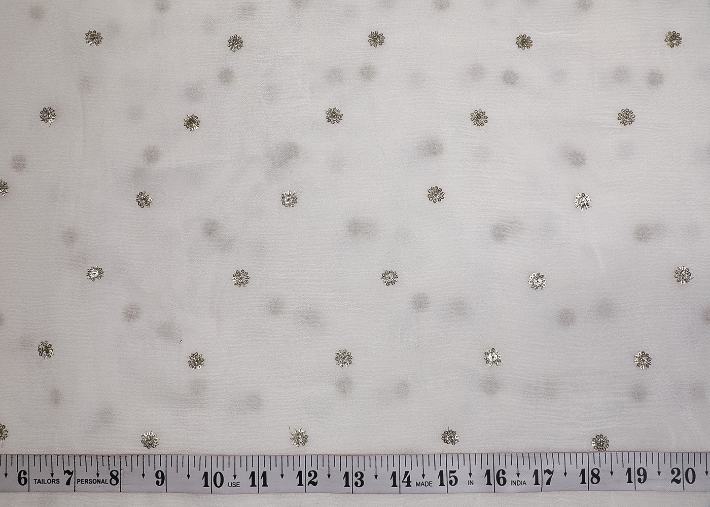 White Chinon Chiffon Fabric With All Over Sequins Buti Work 19213