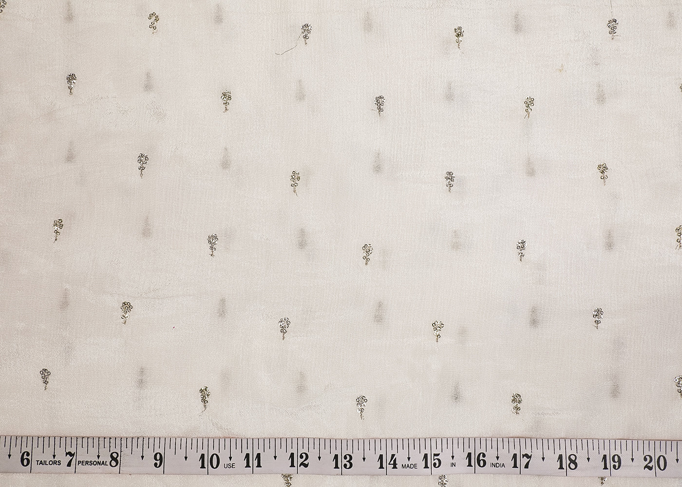 White Chinon Chiffon Fabric With All Over Sequins Buti Work 19215