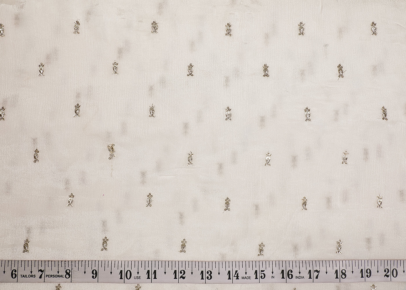 White Chinon Chiffon Fabric With All Over Sequins Buti Work 19216