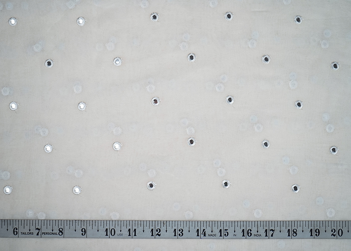 White Georgette Fabric With All Over Thread And Faux Mirror Work 19218