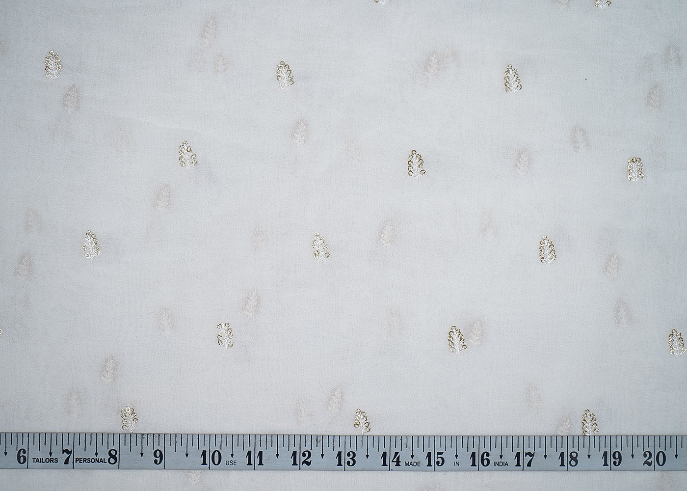 White Georgette Fabric With All Over Thread And Sequins Work 19219