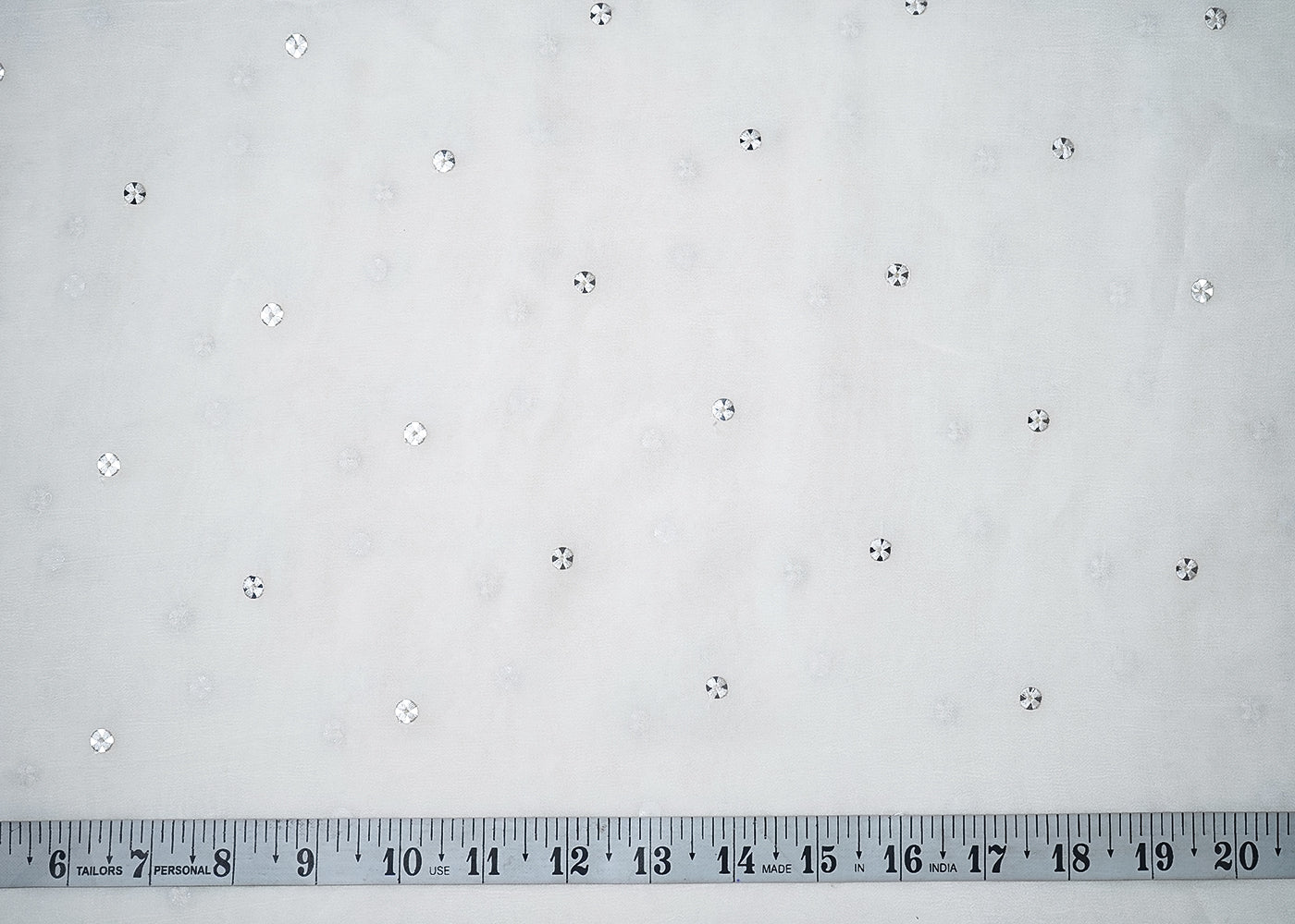 White Georgette Fabric With All Over Thread And Sequins Work 19220