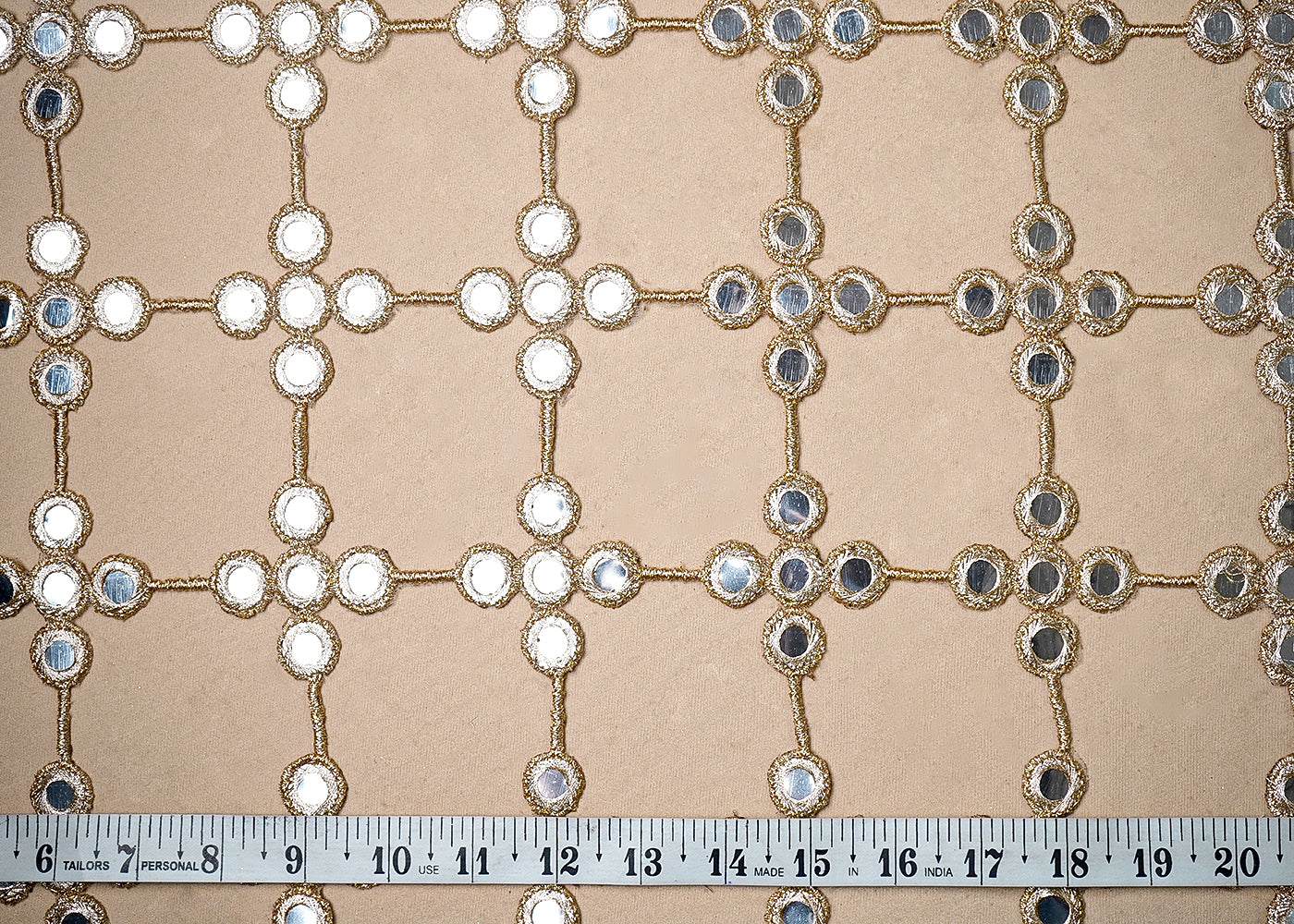 Imported Laser Cutwork Net Fabric With All Over Golden Zari and Faux Mirror Work 19222