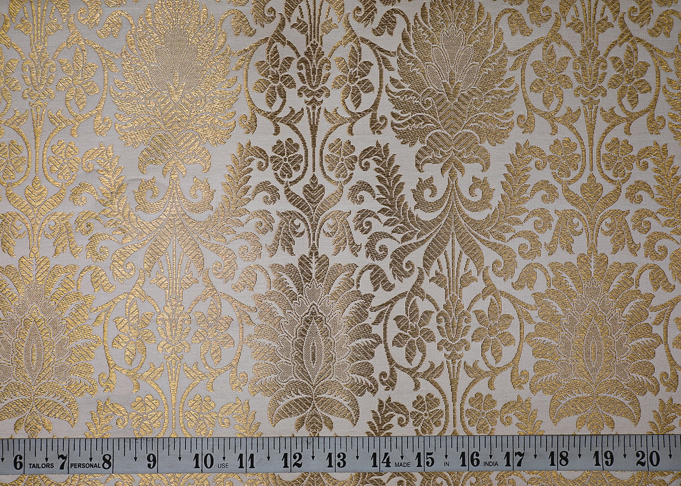 Off White Banarasi Brocade Fabric With All Over Golden Zari Handloom 19224