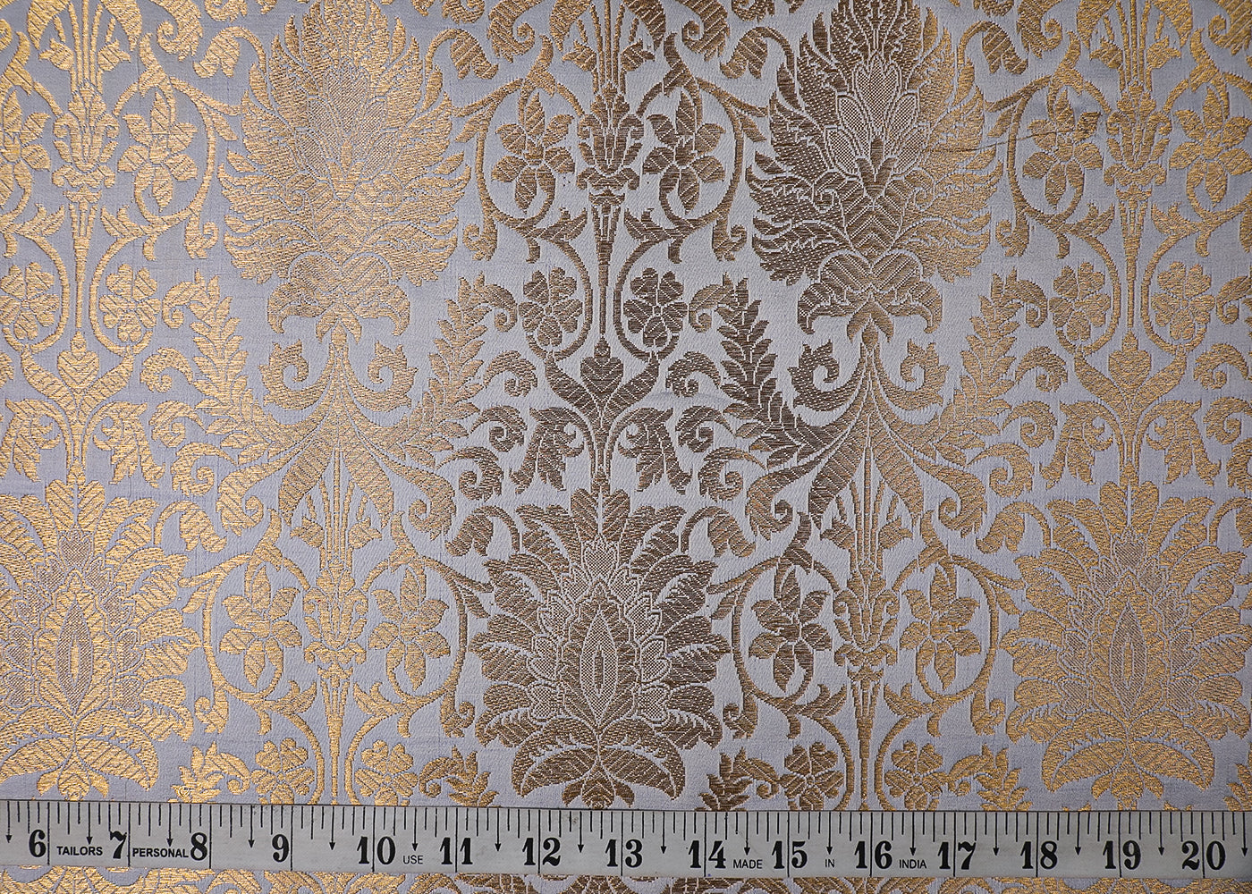 Ice Blue Banarasi Brocade Fabric With All Over Golden Zari Handloom 19227