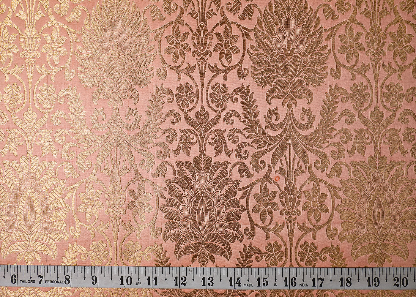 Light Peach Banarasi Brocade Fabric With All Over Golden Zari Handloom 19228