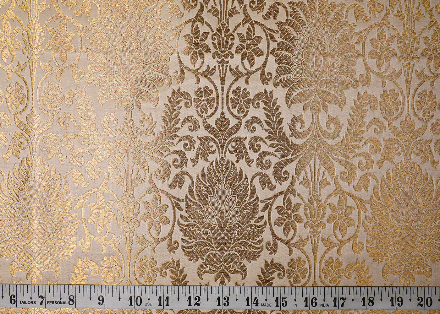 White Banarasi Brocade Fabric With All Over Golden Zari Handloom 19230