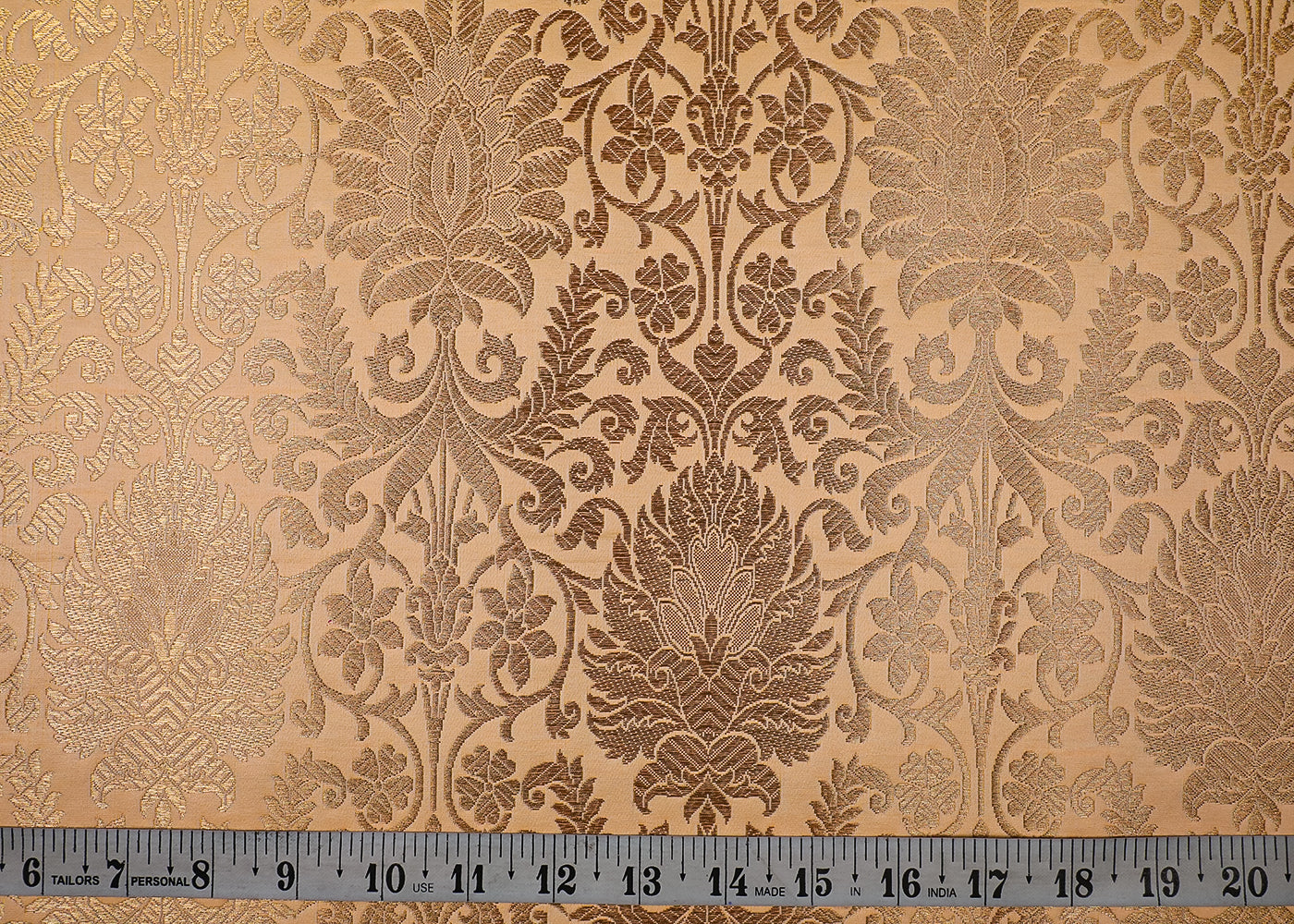 Peach Banarasi Brocade Fabric With All Over Golden Zari Handloom 19232