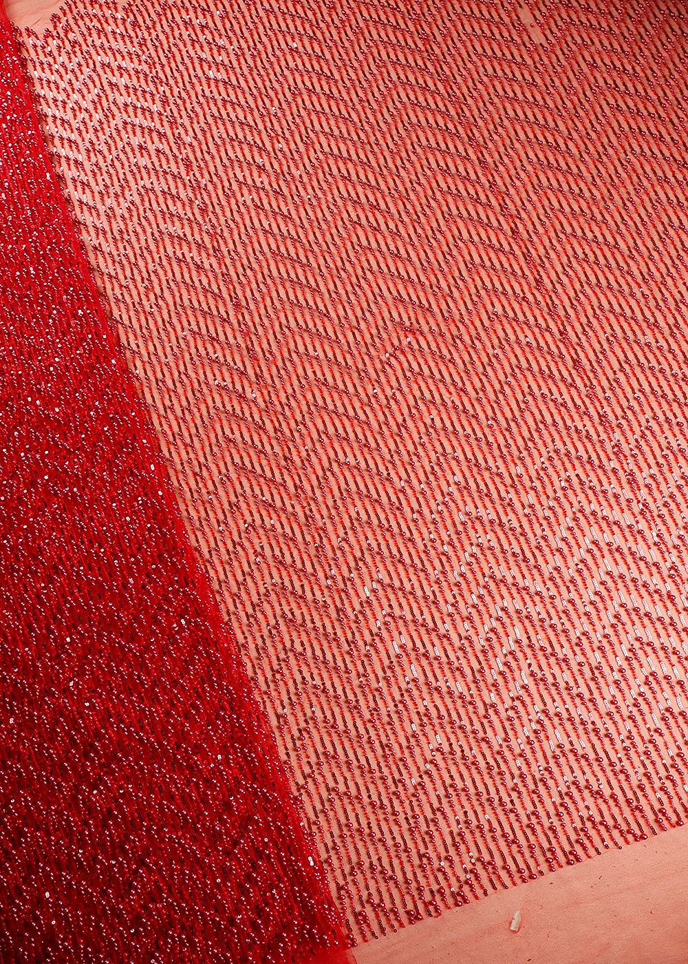 Red Imported Net Fabric With All Over Bead And Sequins Work 19235