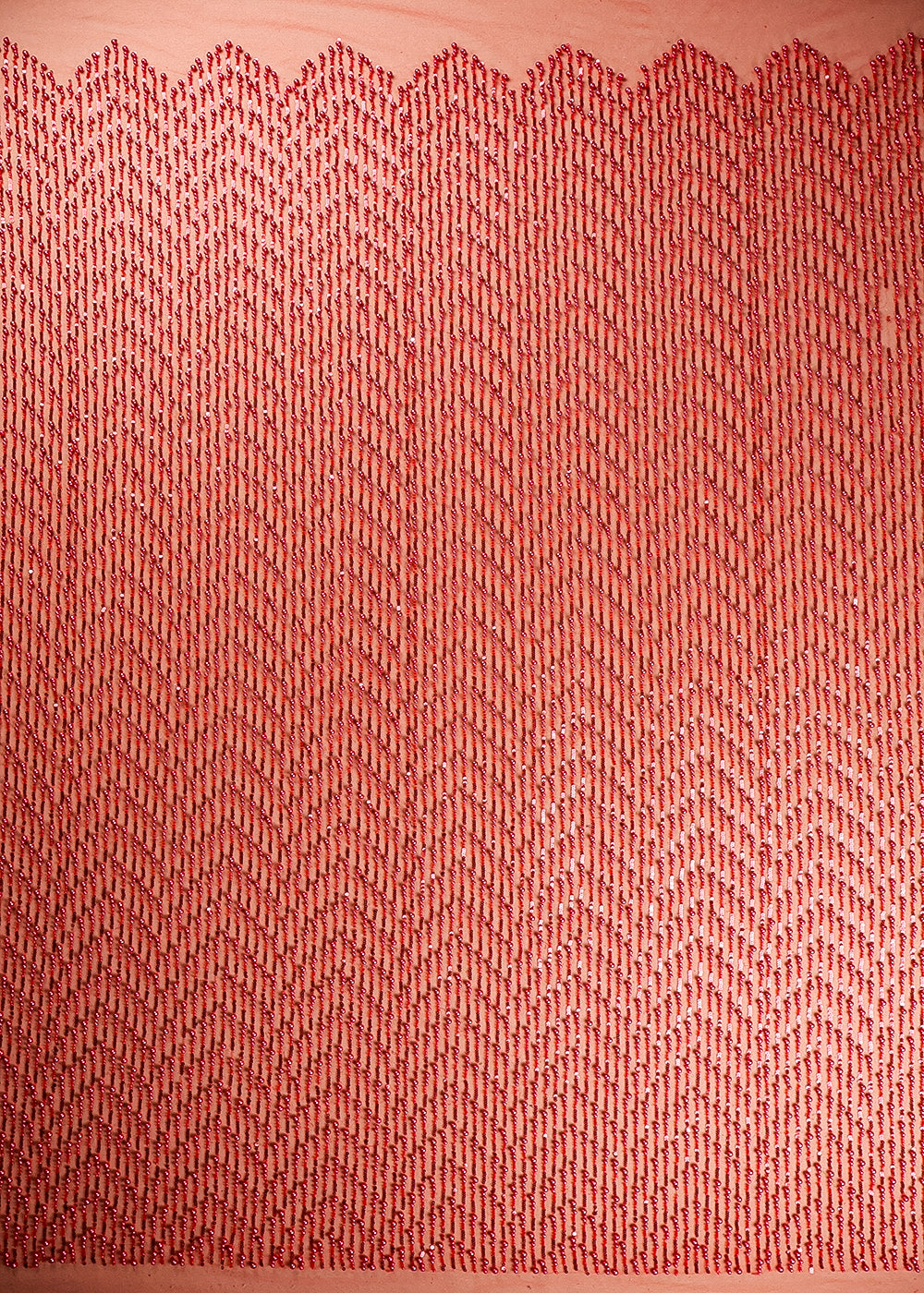 Red Imported Net Fabric With All Over Bead And Sequins Work 19235