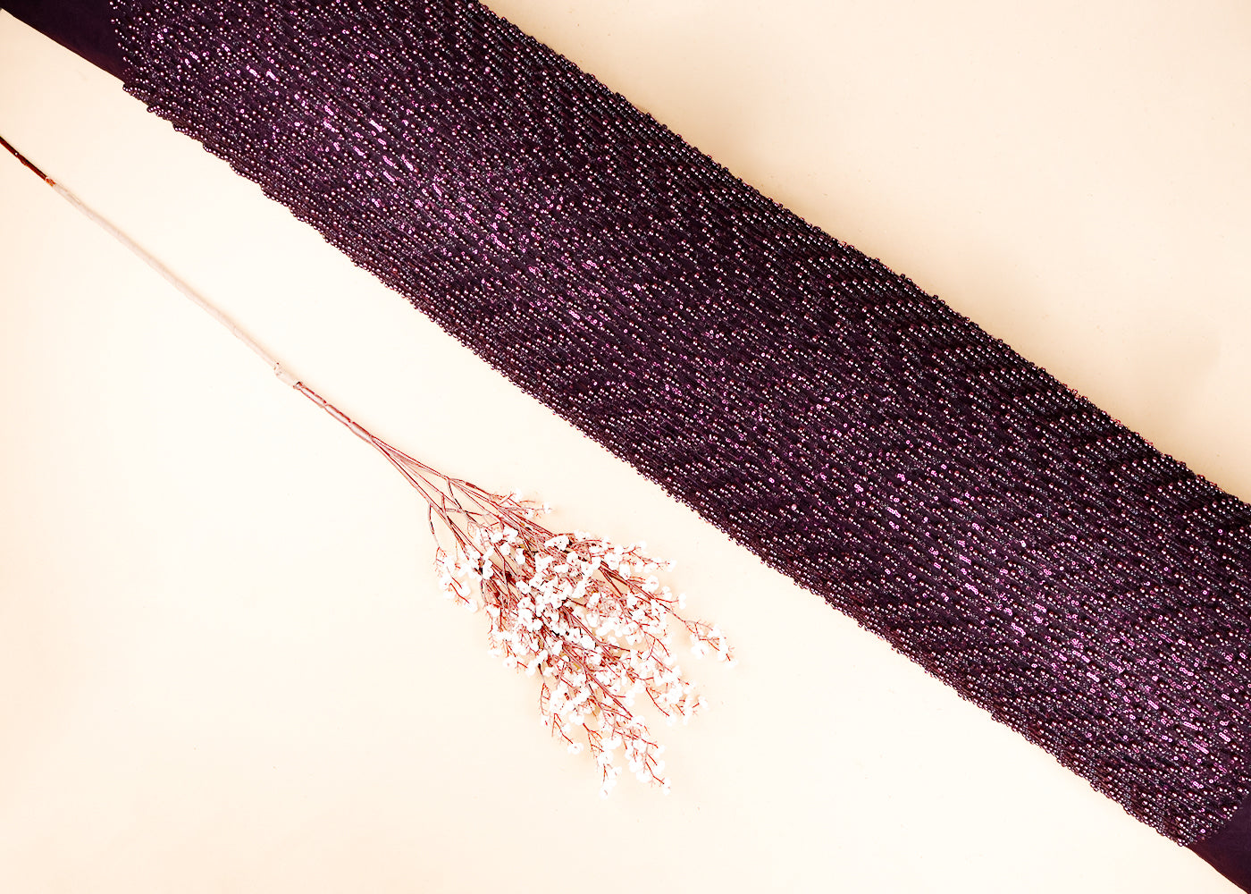 Wine Imported Net Fabric With All Over Bead And Sequins Work 19236