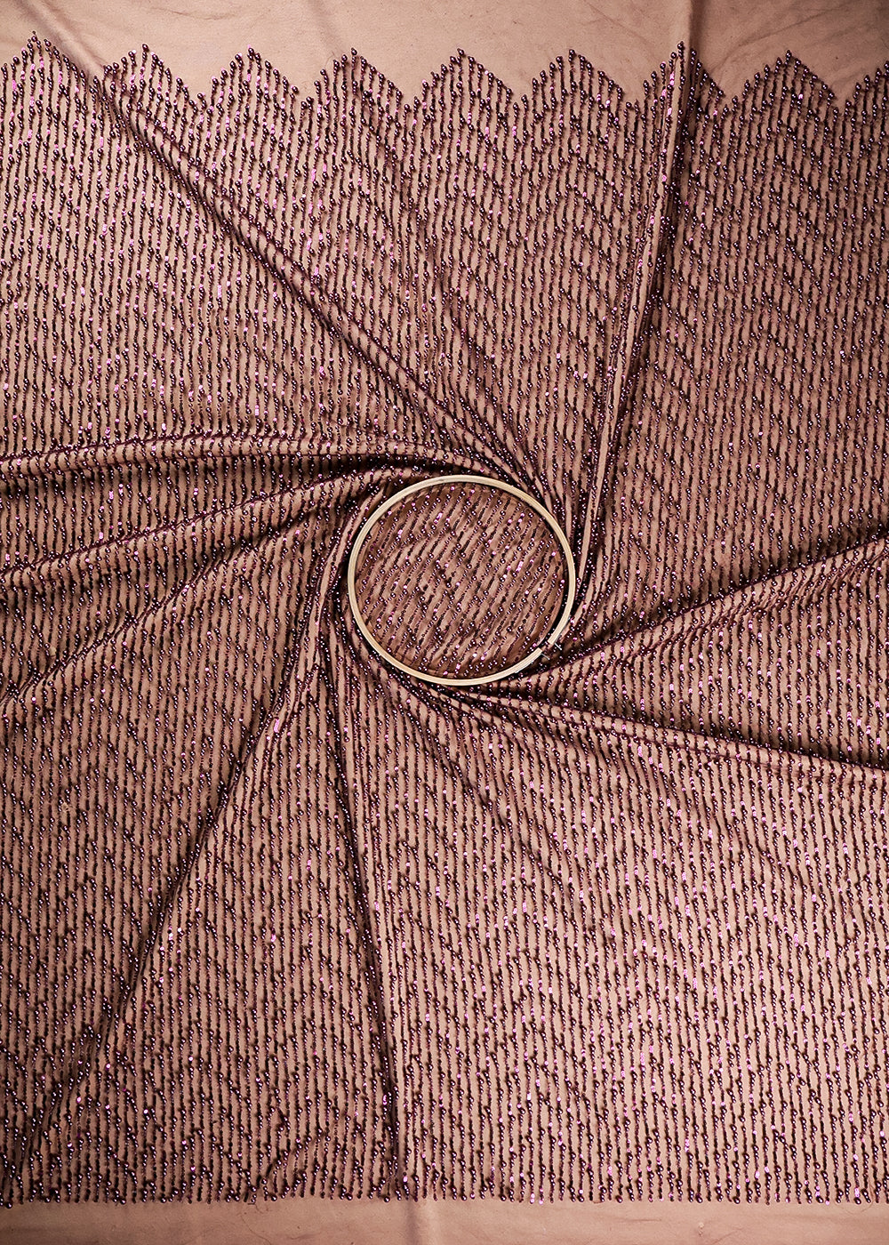 Wine Imported Net Fabric With All Over Bead And Sequins Work 19236