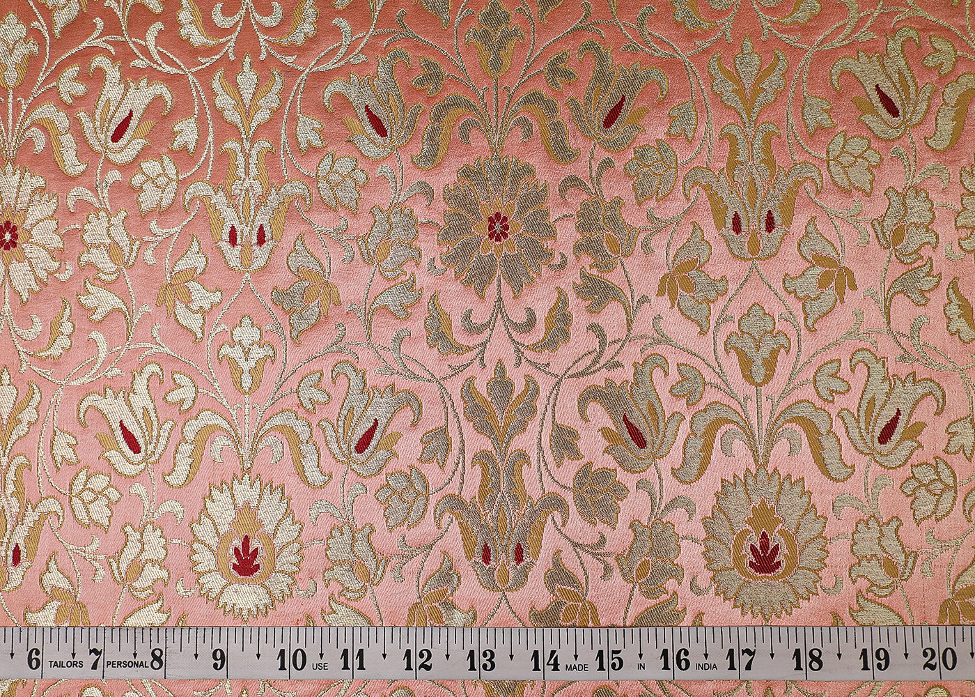 Peach Pink Banarasi Brocade Fabric With All Over Thread And Golden Zari Handloom 19237