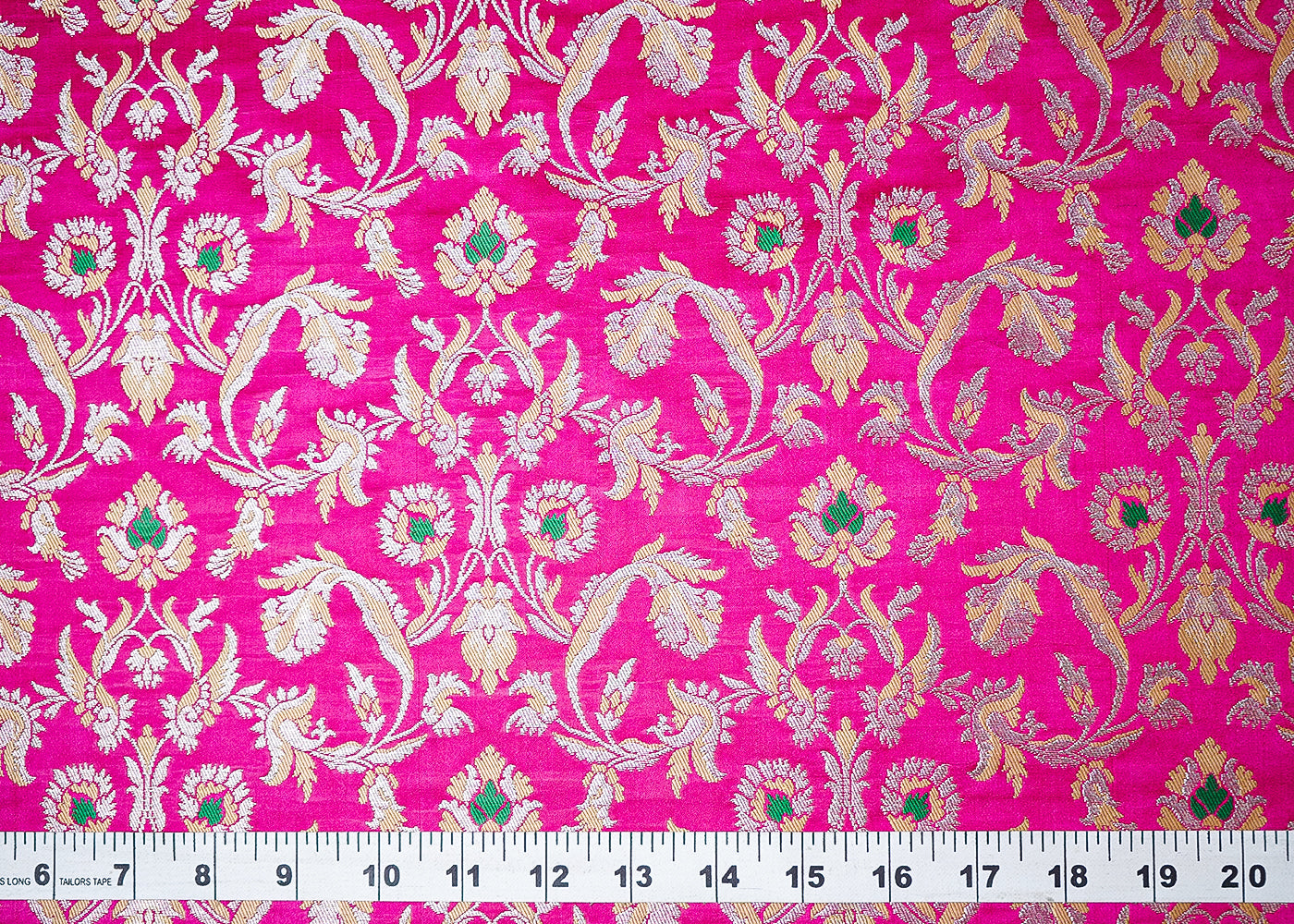 Rani Pink Banarasi Brocade Fabric With All Over Thread And Golden Zari Handloom 19239