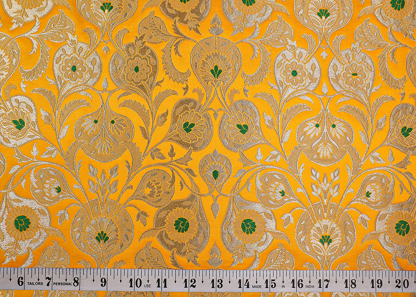 Yellow Pure Banarasi Brocade Fabric With All Over Thread And Golden Zari Handloom 19240