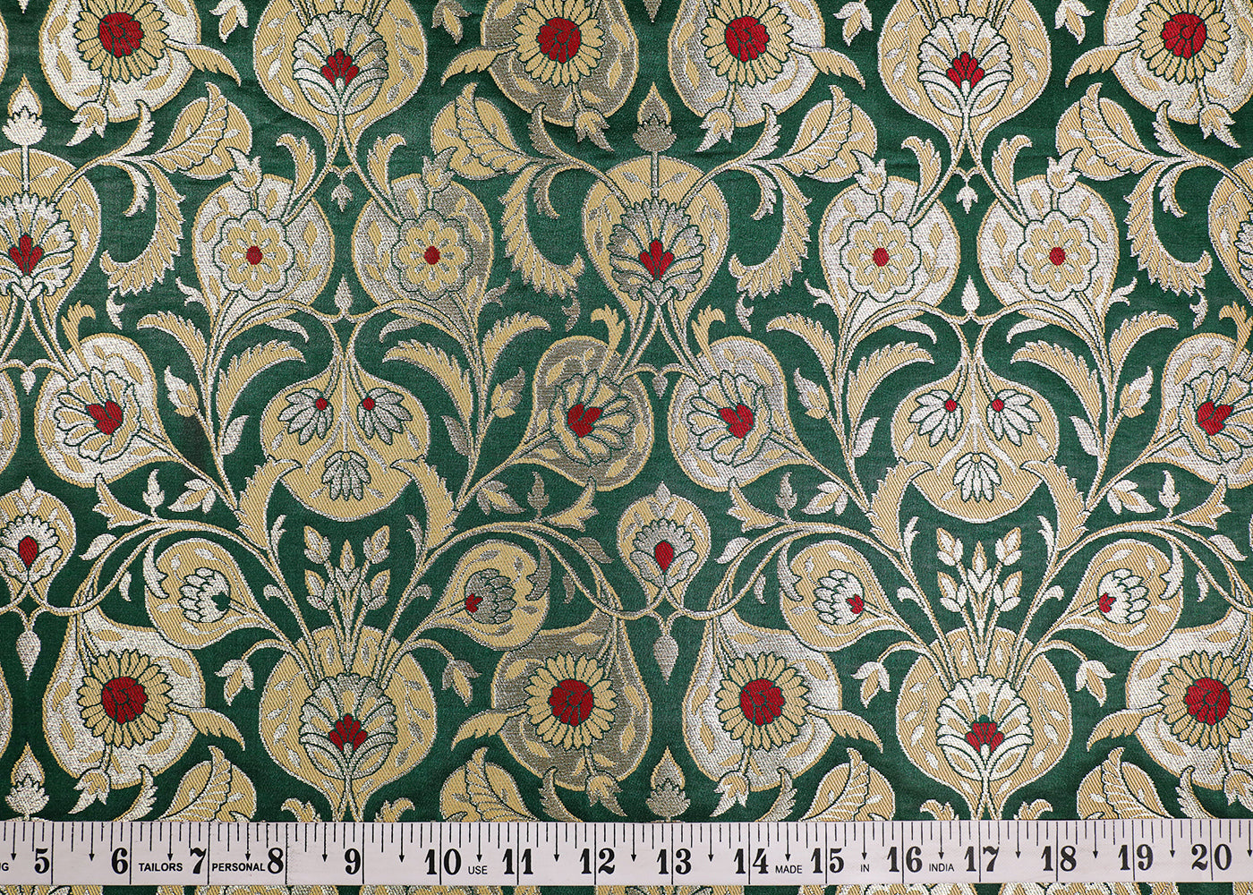 Bottle Green Banarasi Brocade Fabric With All Over Thread And Golden Zari Handloom 19241