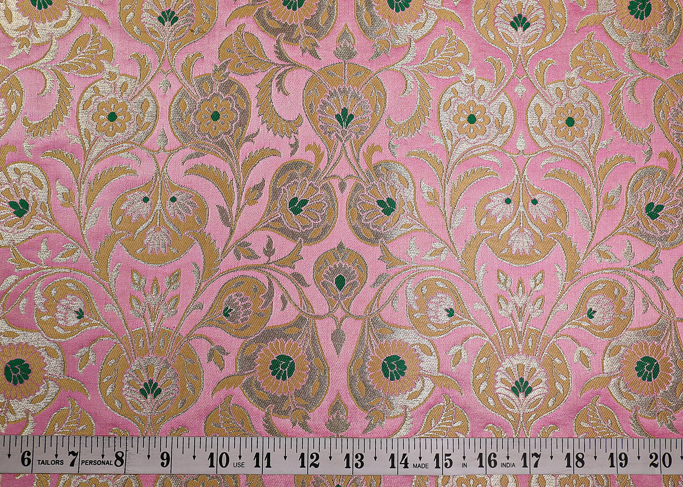Baby Pink Banarasi Brocade Fabric With All Over Thread And Golden Zari Handloom 19244