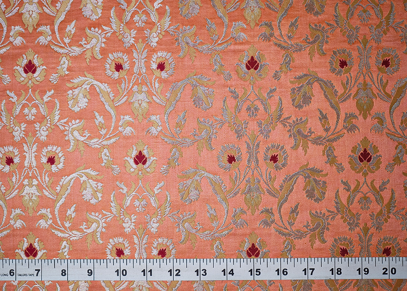 Dark Peach Banarasi Brocade Fabric With All Over Thread And Golden Zari Handloom 19246
