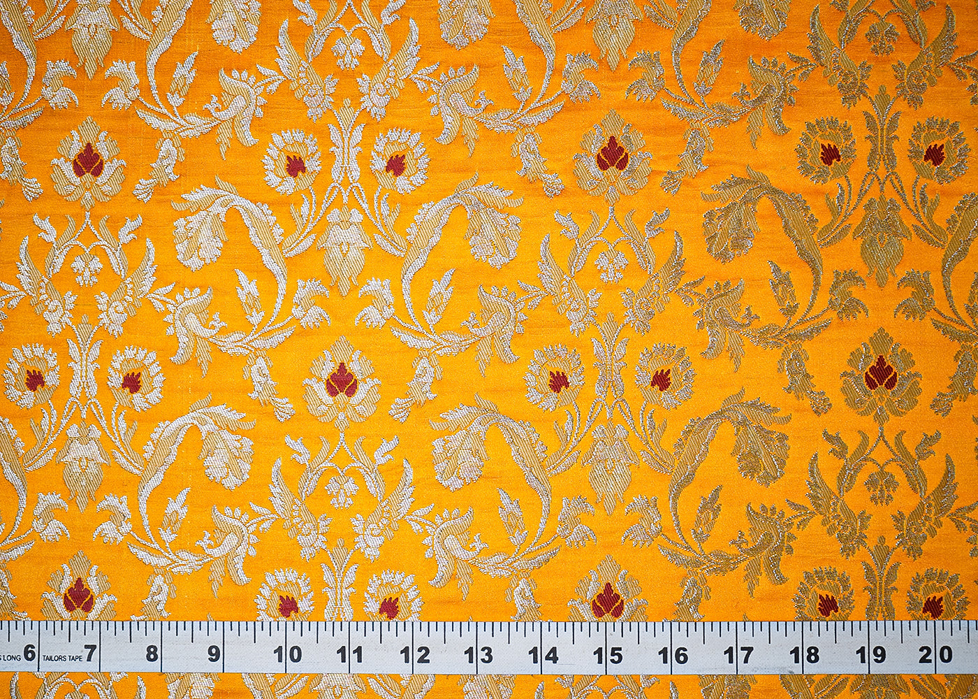 Mustard Banarasi Brocade Fabric With All Over Thread And Golden Zari Handloom 19247