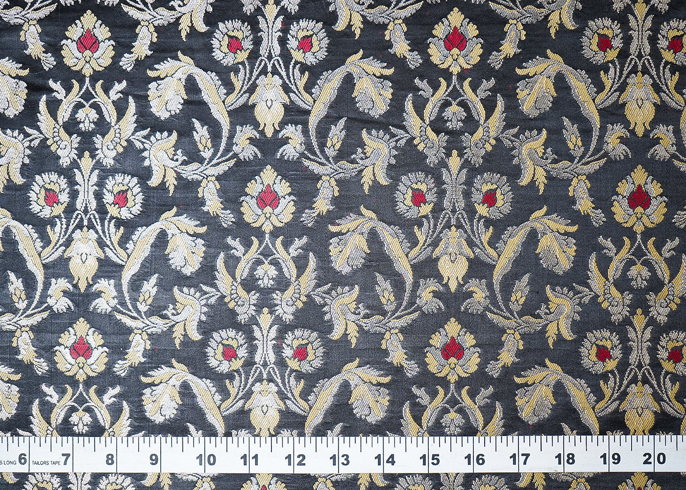 Black Banarasi Brocade Fabric With All Over Thread And Golden Zari Handloom 19249