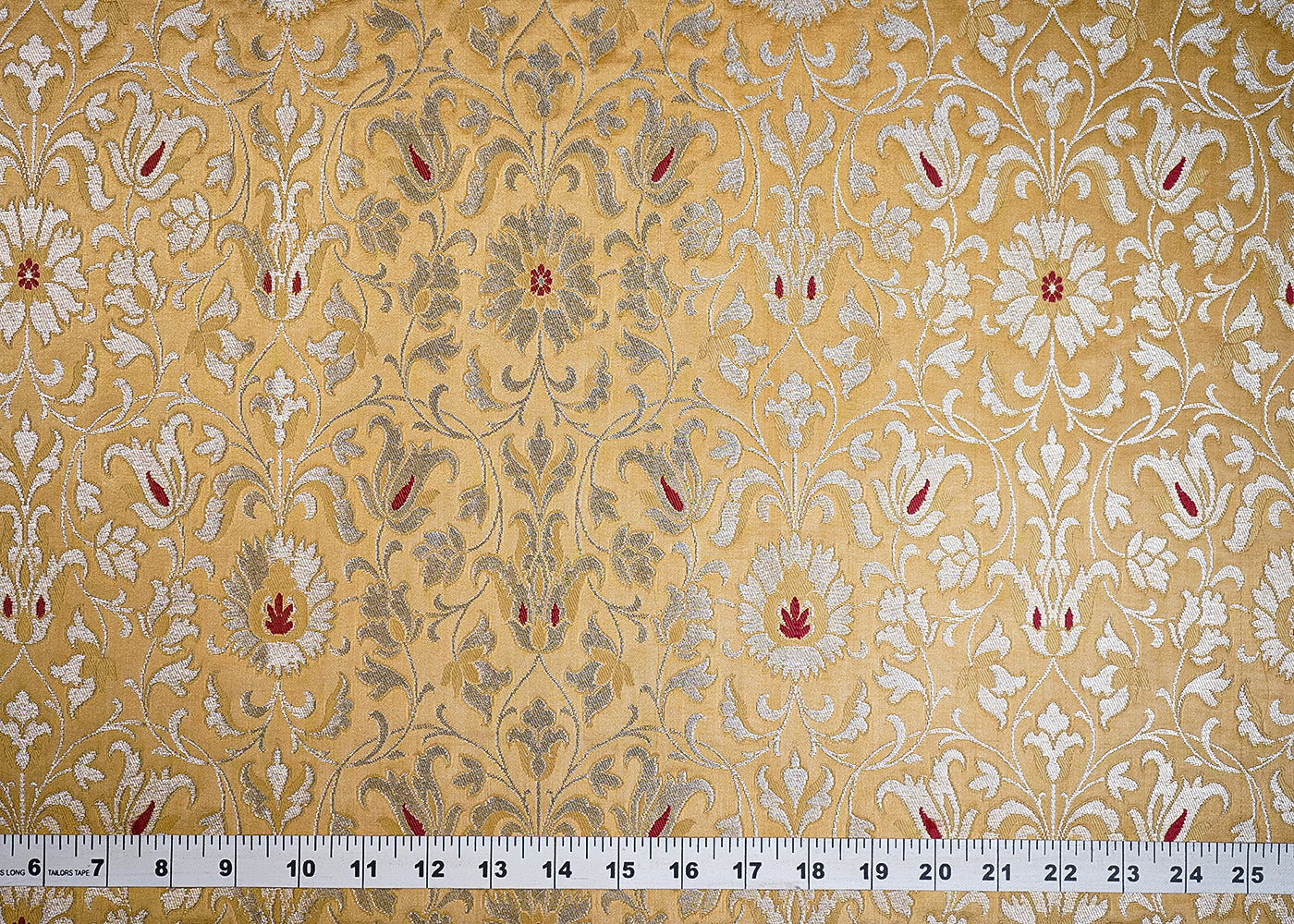 Camel Banarasi Brocade Fabric With All Over Thread And Golden Zari Handloom 19251