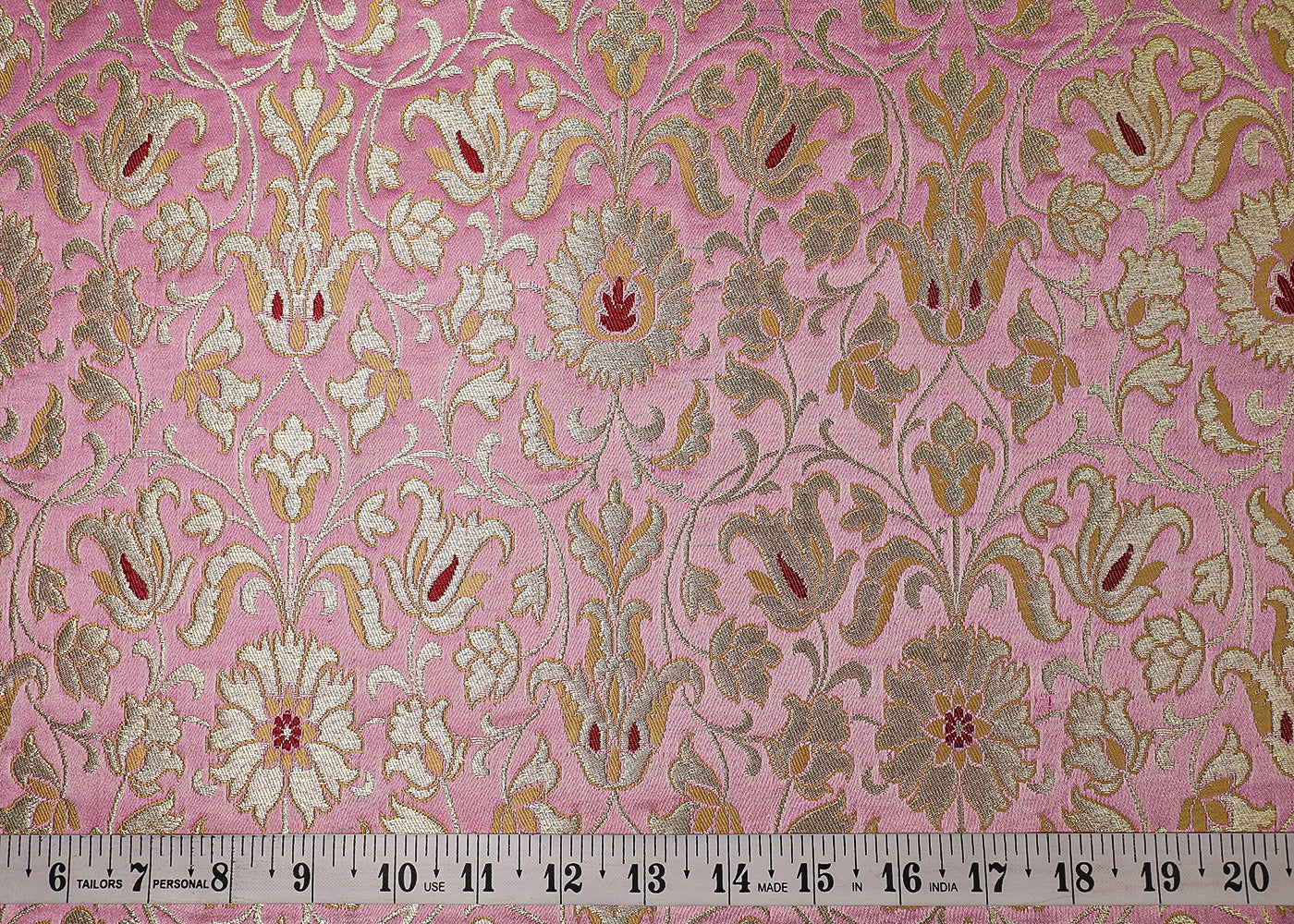 Pink Banarasi Brocade Fabric With All Over Thread And Golden Zari Handloom 19254