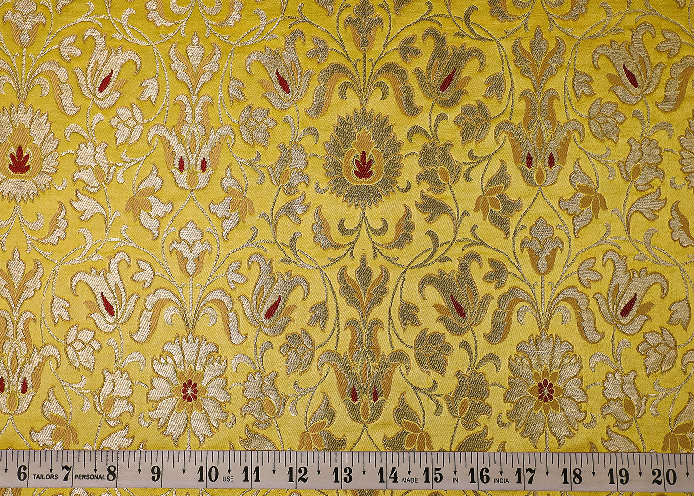 Yellow Banarasi Brocade Fabric With All Over Thread And Golden Zari Handloom 19255