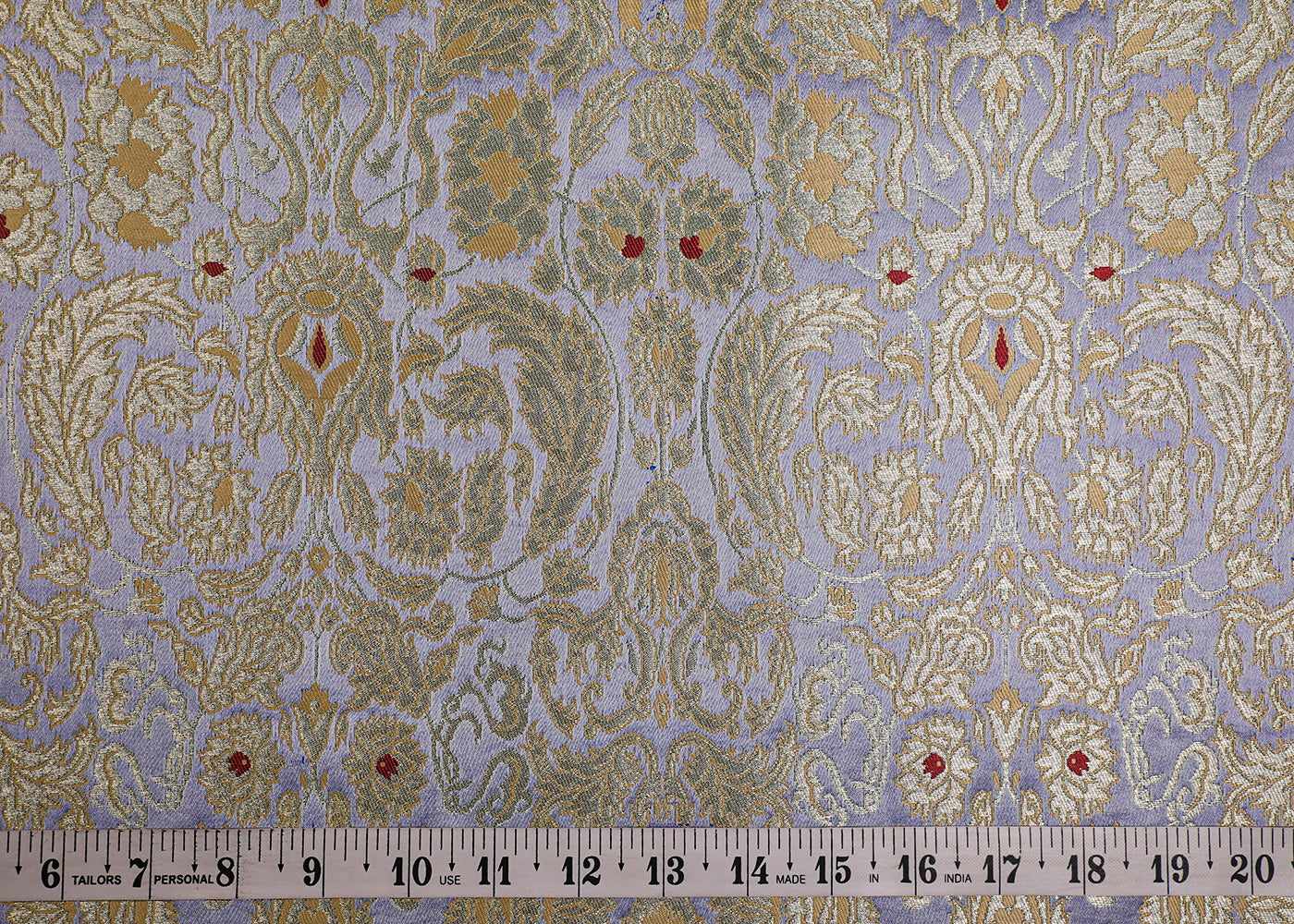 Lavender Blue Banarasi Brocade Fabric With All Over Thread And Golden Zari Handloom 19256