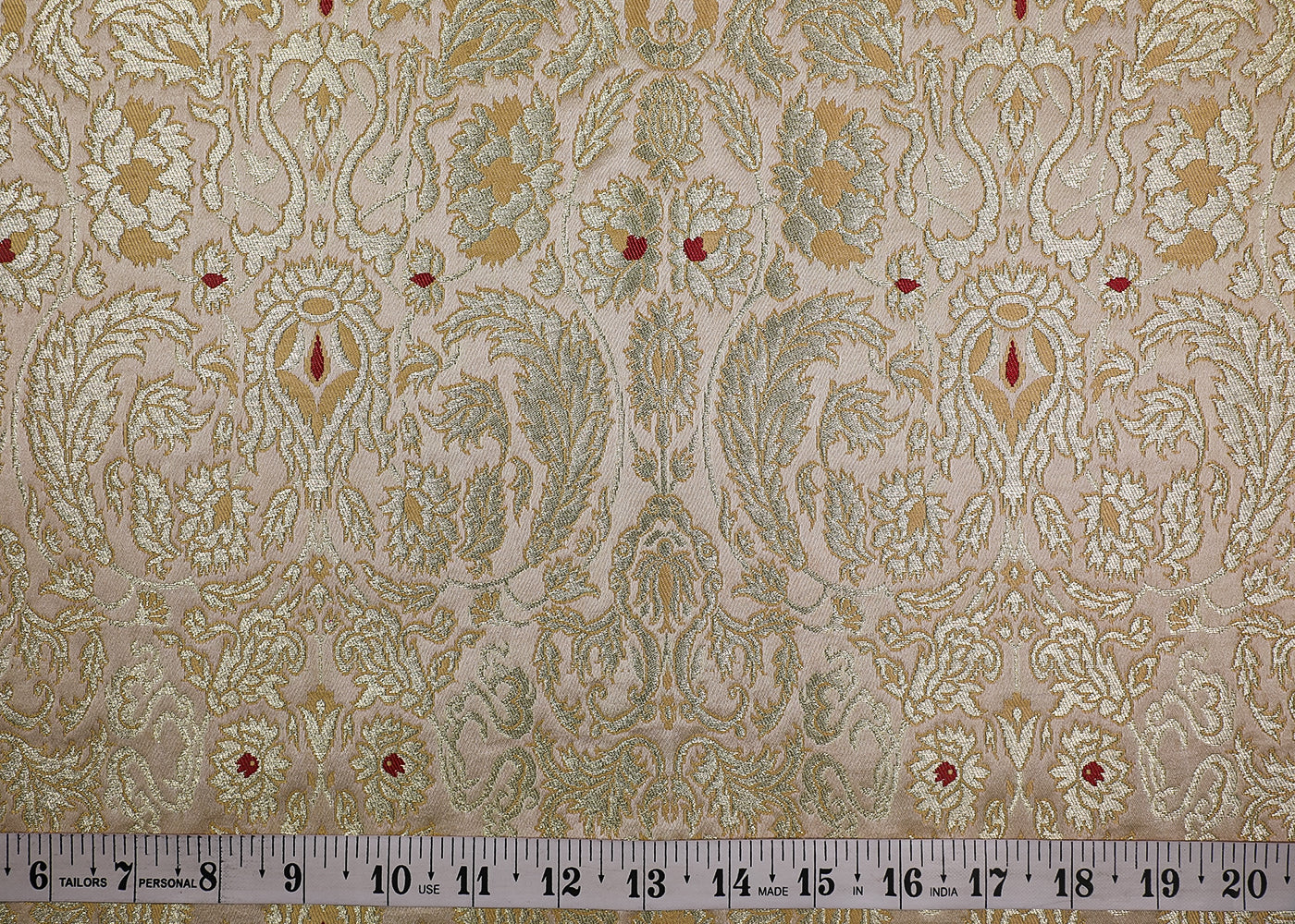 White Banarasi Brocade Fabric With All Over Thread And Golden Zari Handloom 19257